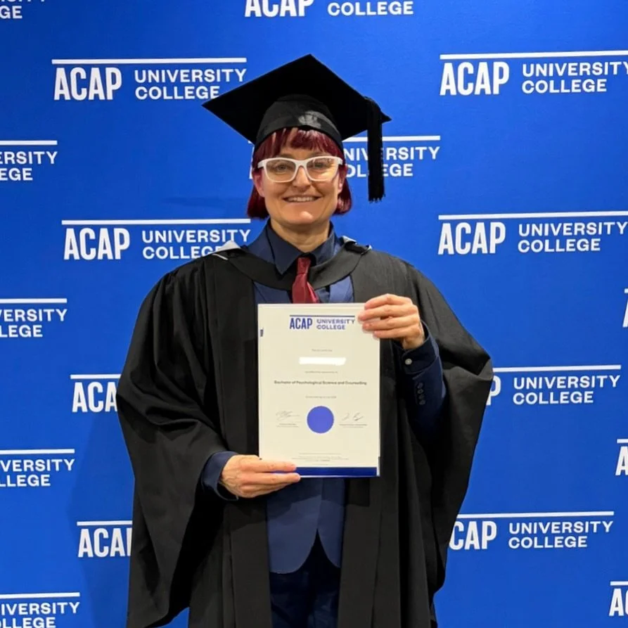 A checkpoint on my journey into academia - yesterday I graduated with a double degree in psychology and counselling from the Australian College of Applied Professions (ACAP). Completing a double STEM degree in my 40s was not officially on my life bin