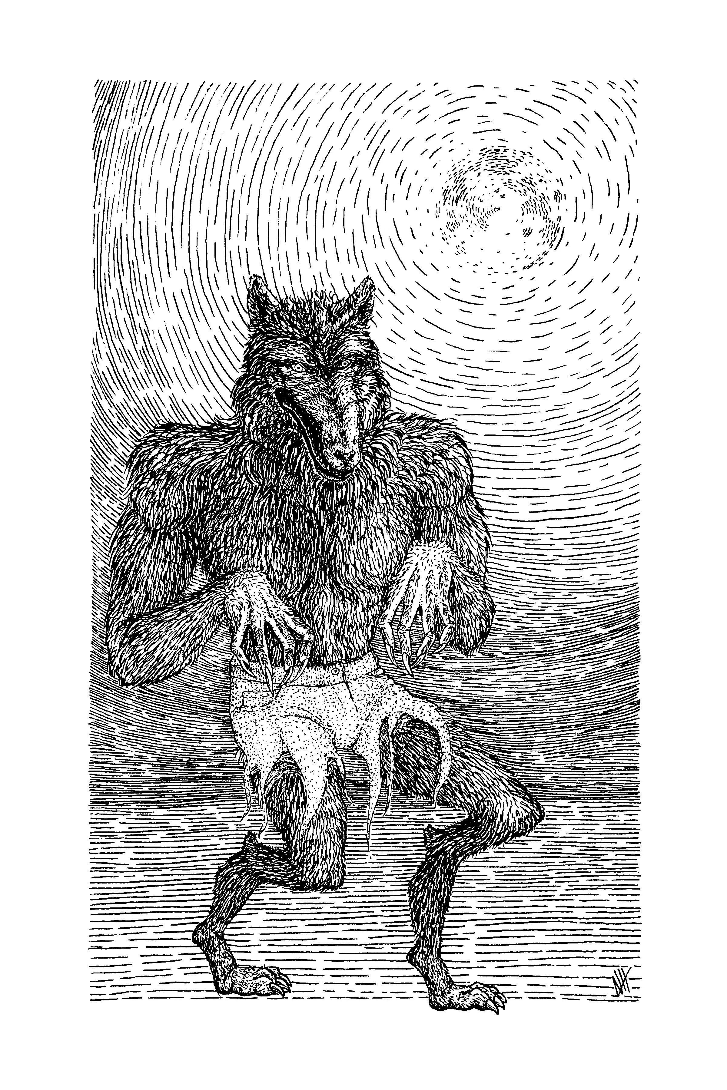 "Werewolf," 2020. 8" x 12." Micron pen on mixed-media paper.