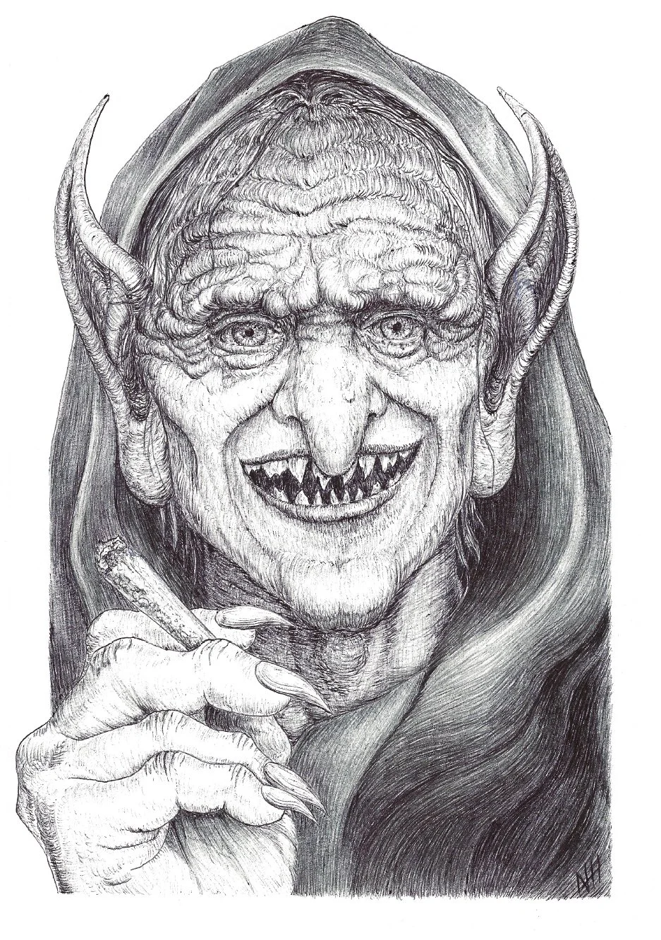 "Dope Smoking Goblin," 2022. 8” x 12." Ballpoint pen on mixed-media paper.