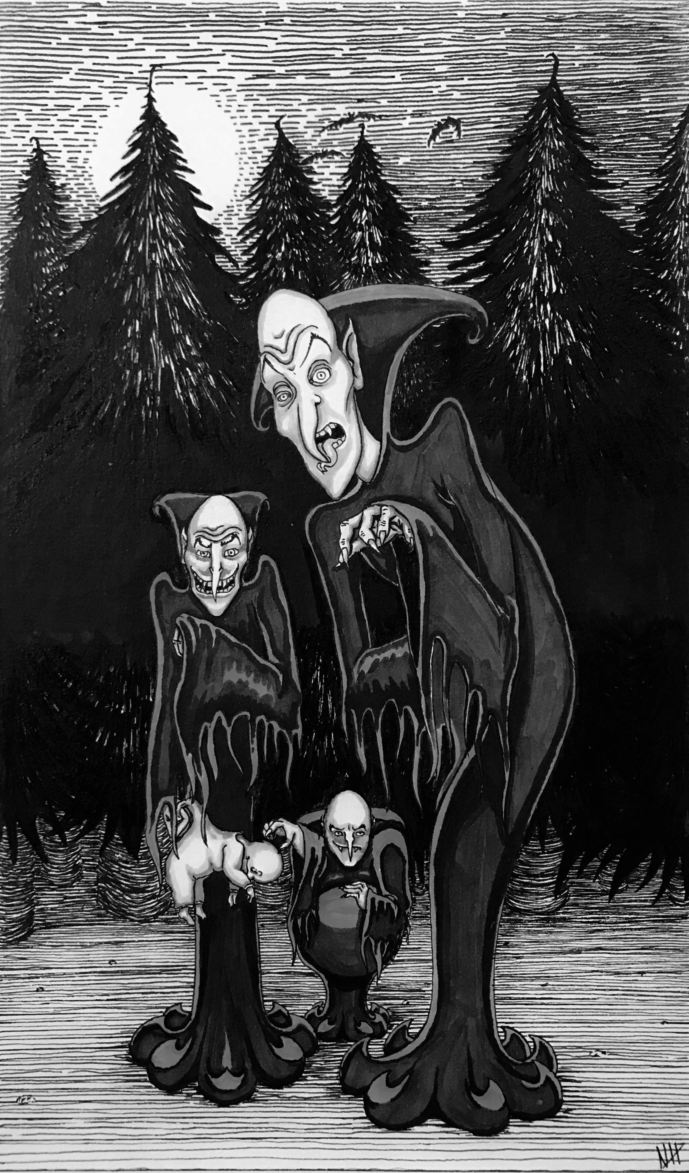 "Babykillers," 2020. 8" x 12." Micron pen and Copic markers on mixed-media paper. 