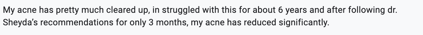 Text about acne improvement after treatment