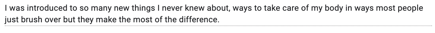 Text excerpt about learning new ways to take care of one's body and the importance of small habits.