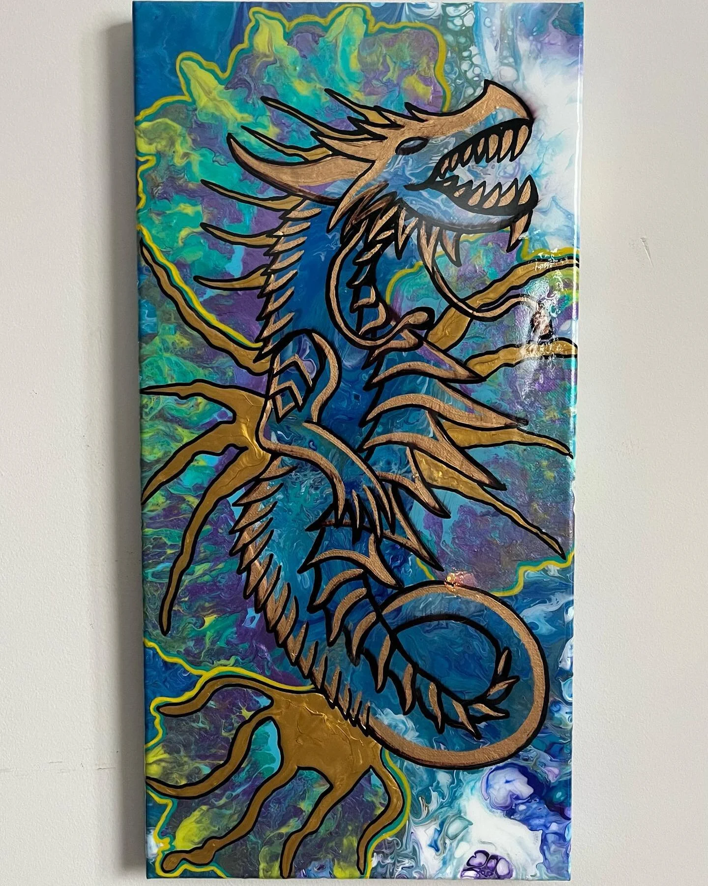 Calypso&rsquo;s Spires 🌊🐉🔱
Acrylic on 10&rdquo;x20&rdquo; canvas
(Available)