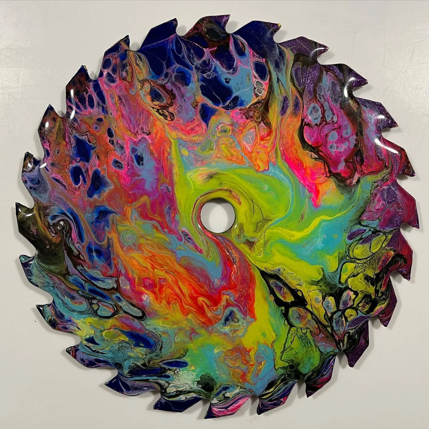 Starburst ⭐️💫💥

Acrylic on 7&rdquo; sawblade 
.
.
.
.
.
.
.
#acrylicpainting #sawblade #art #fluidart #acrylicpouring #resinart #fluid #space #fungi #spore #nature #green #camo #natureart #spiral #yvrart #lovecraft #viral #spaceart #lovecraftian #g