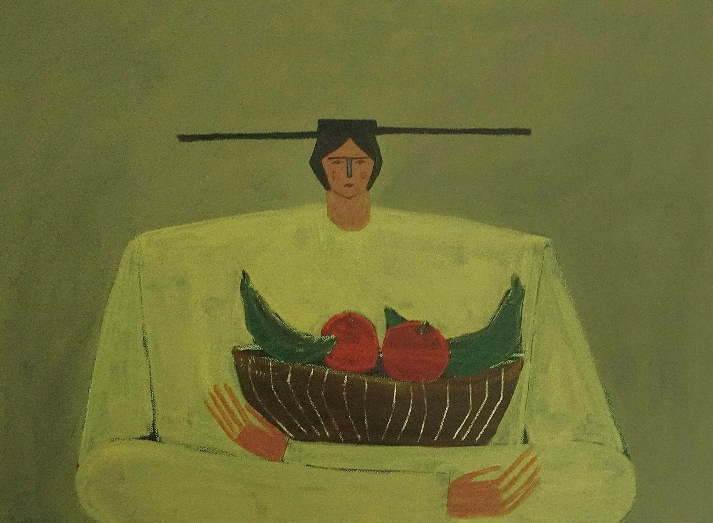 Por La Mañana, 2024, Acrylic and Oil pastels on Canvas, 18"x20" (45.72 x 50.8cm)