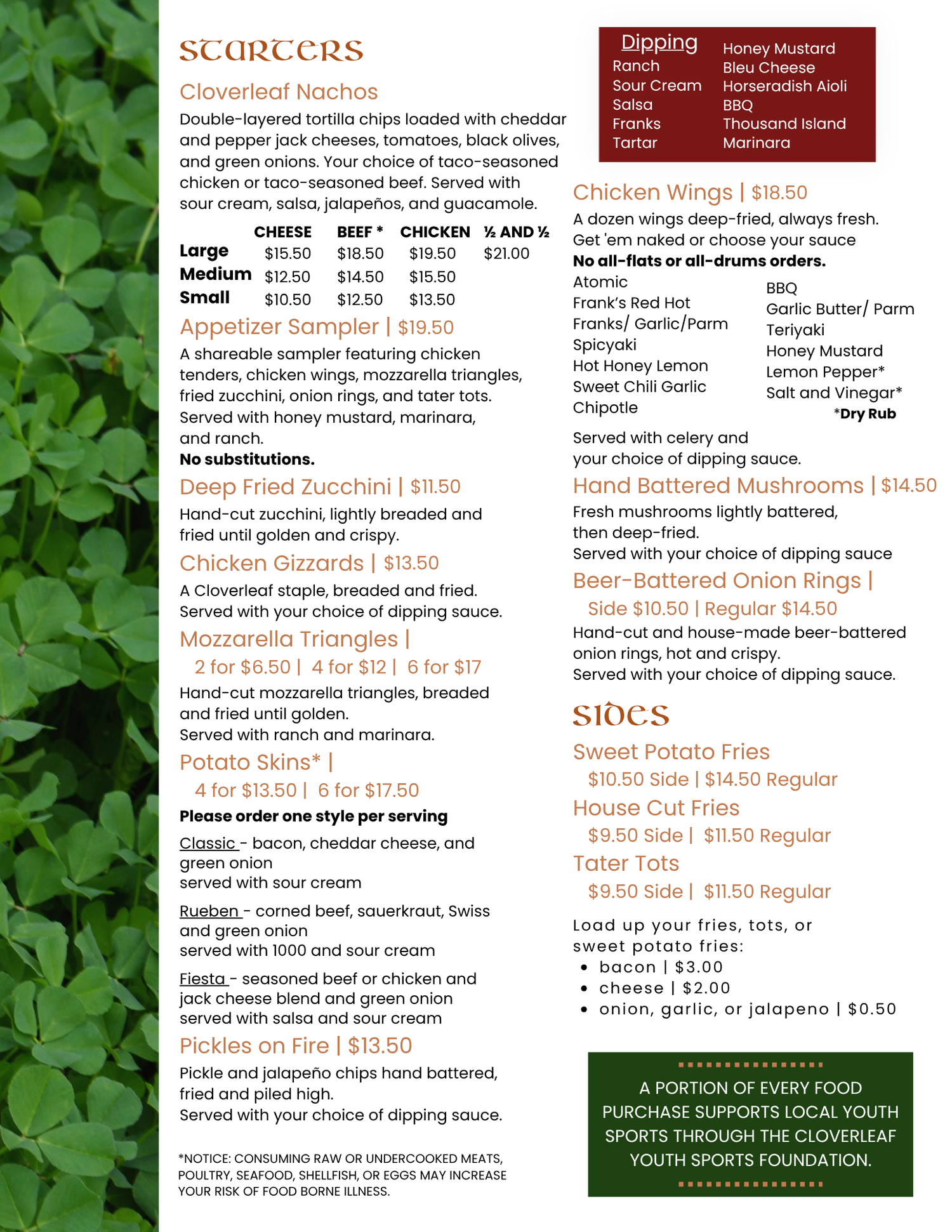 Cloverleaf Sports Bar & Grill Menu — Cloverleaf Sports Bar & Grill