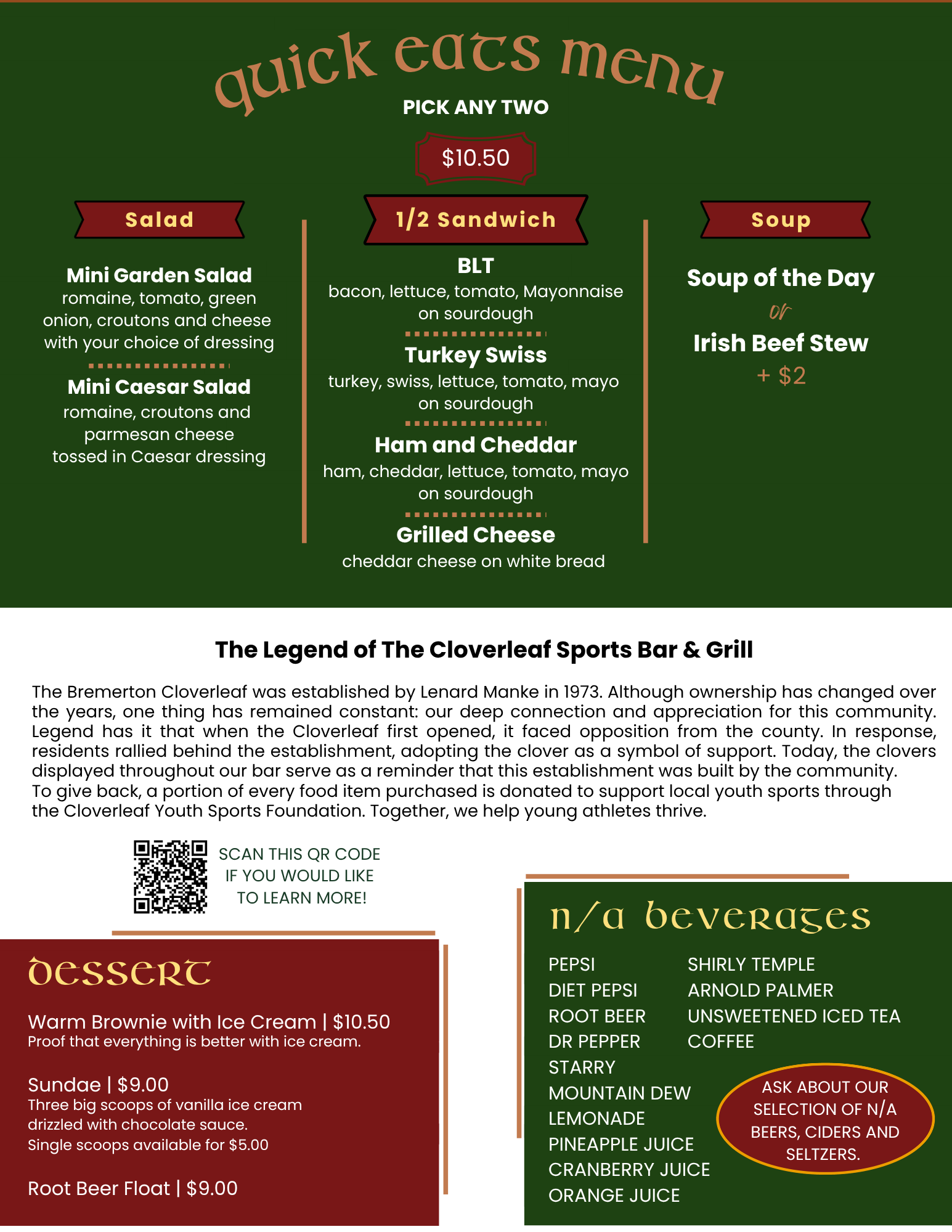 Cloverleaf Sports Bar & Grill Menu — Cloverleaf Sports Bar & Grill