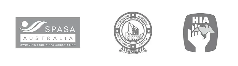 Three logos side by side. The first logo is for SPASA Australia, the second logo is for Master Builders Australia, and the third logo is for HIA.