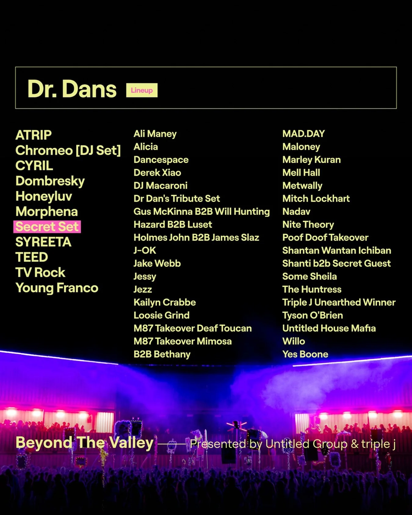 Dr Dans delivering this year for @beyondthevalleyfest 🙏🏼

Catch @jakewebb__ @nite_theory @holmesjohnoz @james.slaz @marleykuran @jesssymusic &amp; more across Barunah Plains 🫶🏼