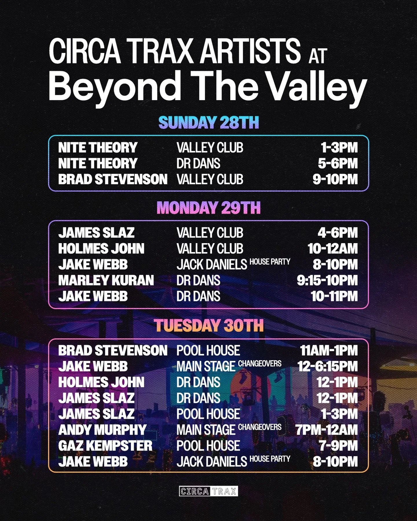 The CT team closing out another year at @beyondthevalleyfest 🙌🏼

Thanks to @untitledgroupau for trusting the crew across so many of the stages, see you there ☀️🎇
