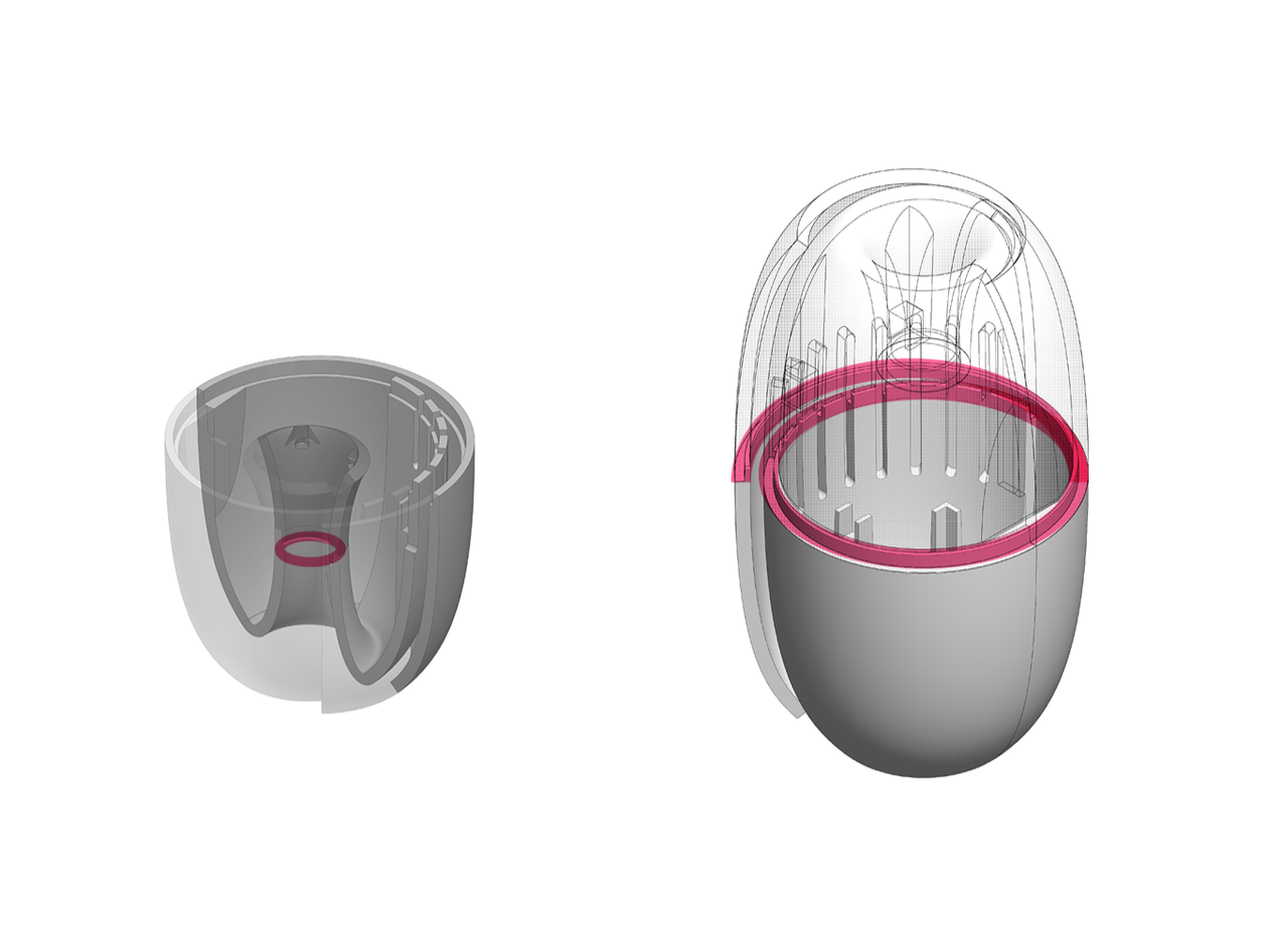 3D rendered product design showing internal and external views of consumer device