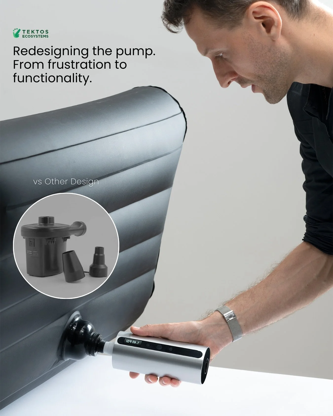 Remember the days of noisy, bulky pumps that left you more frustrated than inflated? We felt that pain too! That&rsquo;s why we poured our energy into reimagining this often-overlooked tool. 

We called this ASAP &ndash; Auto-Stop Air Pump. It&rsquo
