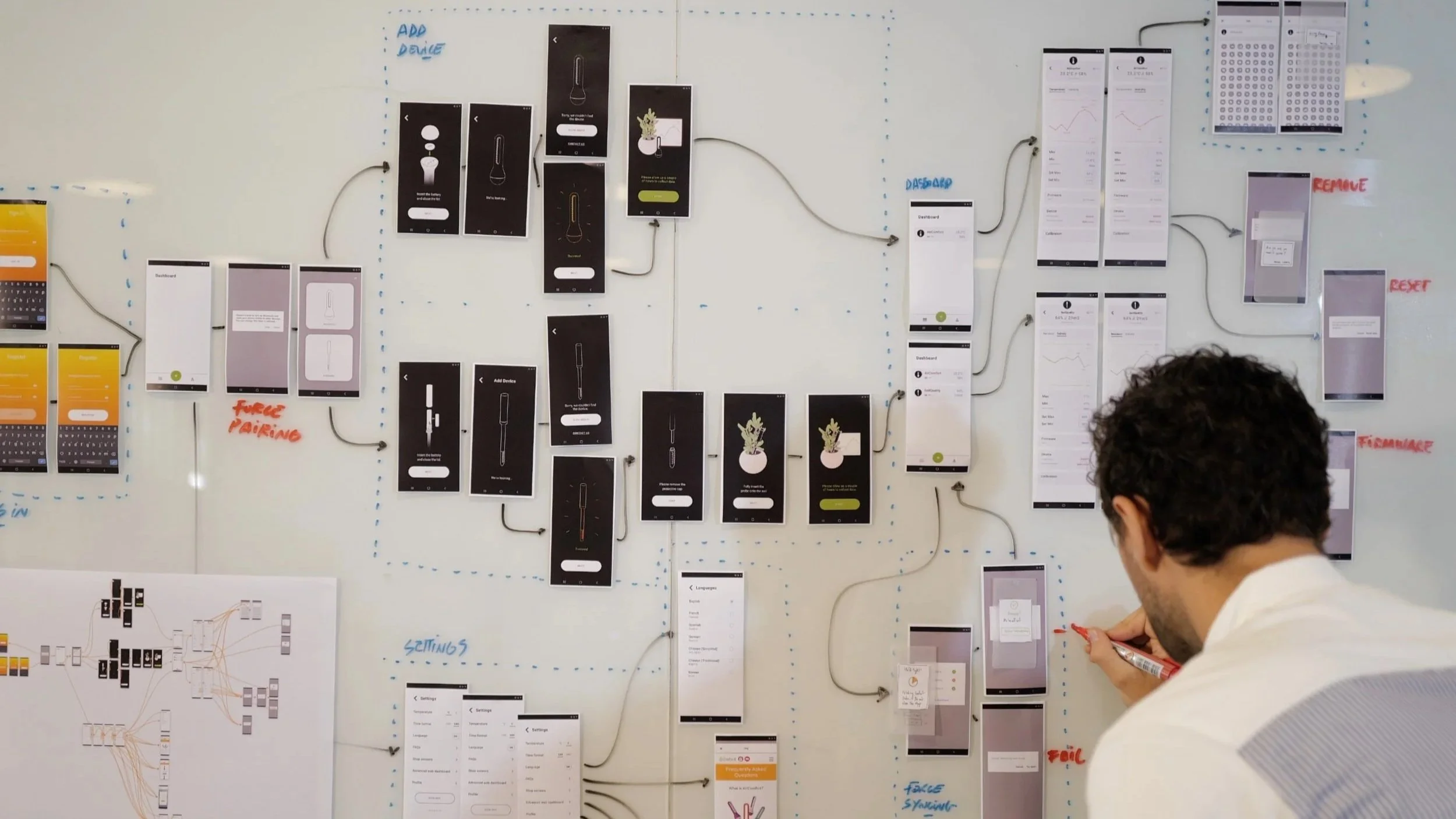 UX/UI designer creating wireframes and user experience flows for mobile applications.