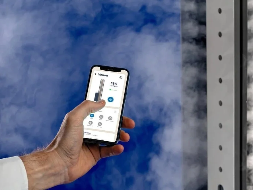Mobile app interface controlling IoT device with cloud connectivity outdoors