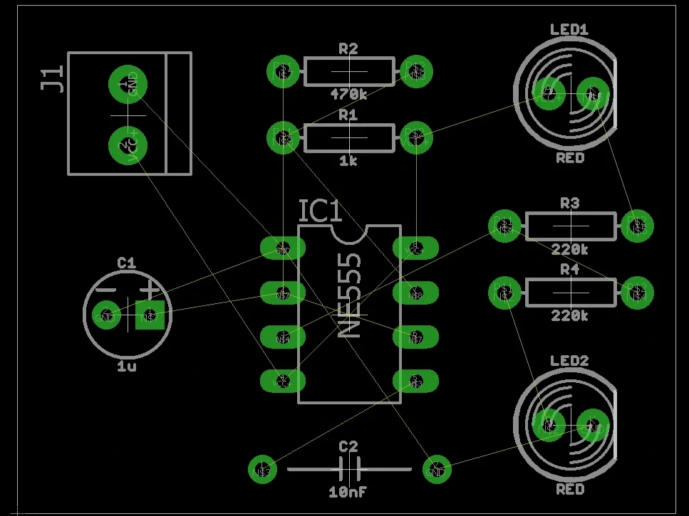 PCB routing diagram displaying circuit board layout with component connections