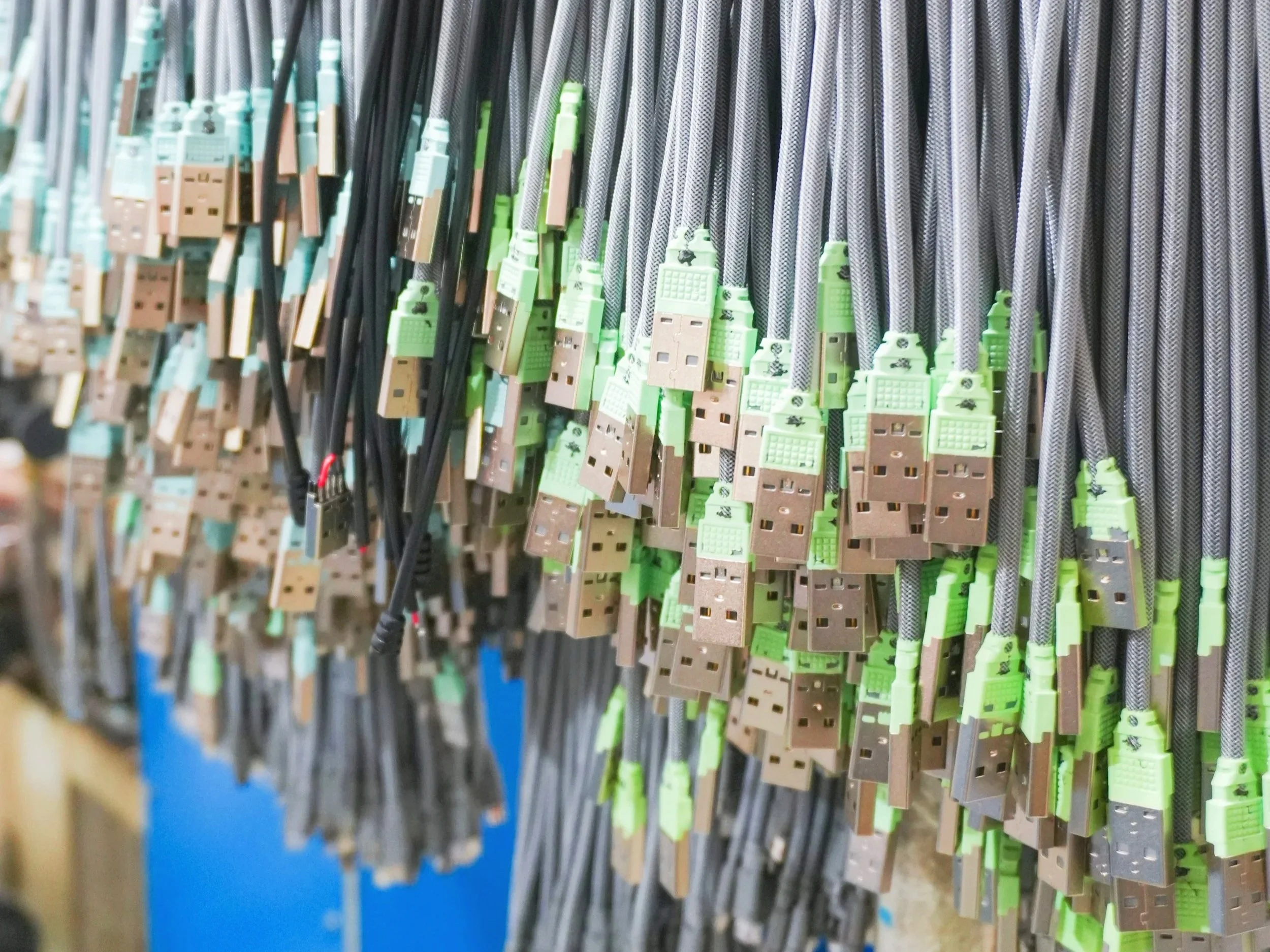 Mass production circuit boards hanging for quality control and scaling manufacturing