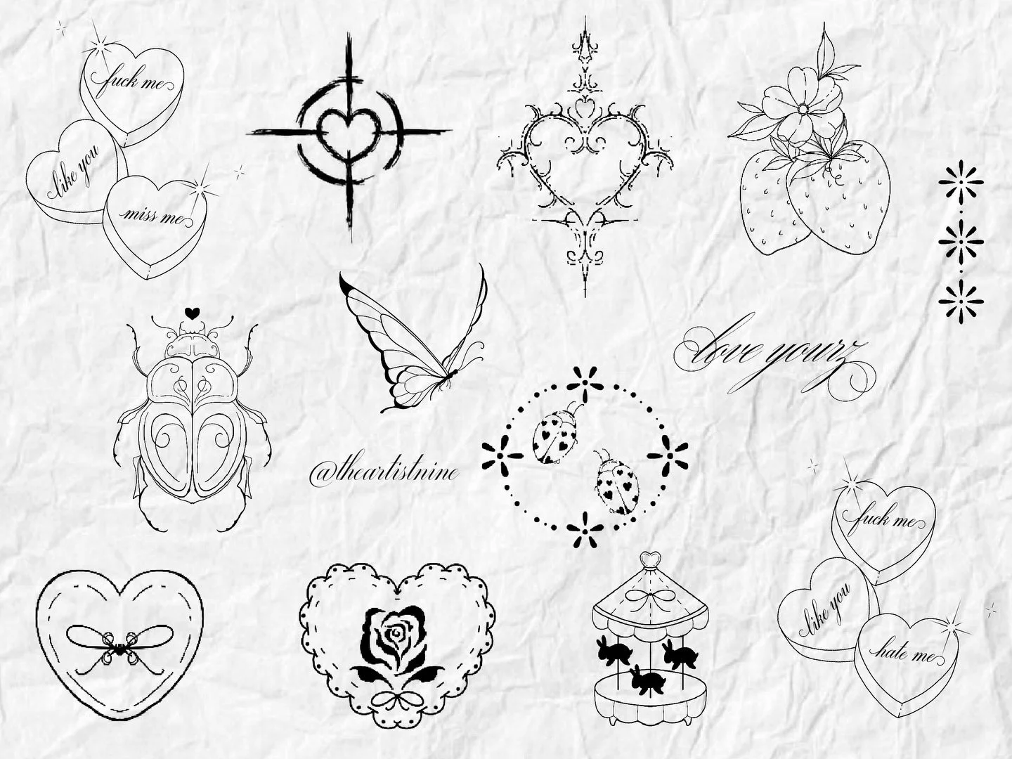 FRIDAY THE 13TH FINELINE FLASH ˚⋆୨୧⋆˚

02|13 12pm-8pm
appointment only.
limited time slots.

$13 tattoos + $7 tip
cash only

&bull;black or red ink only
&bull;one design per person
&bull;sizes are set (around 2x2)

dm to book ♡

hope to see you there