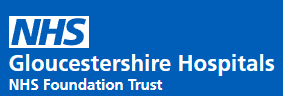 NHS Gloucestershire Hospitals logo with blue background and white text
