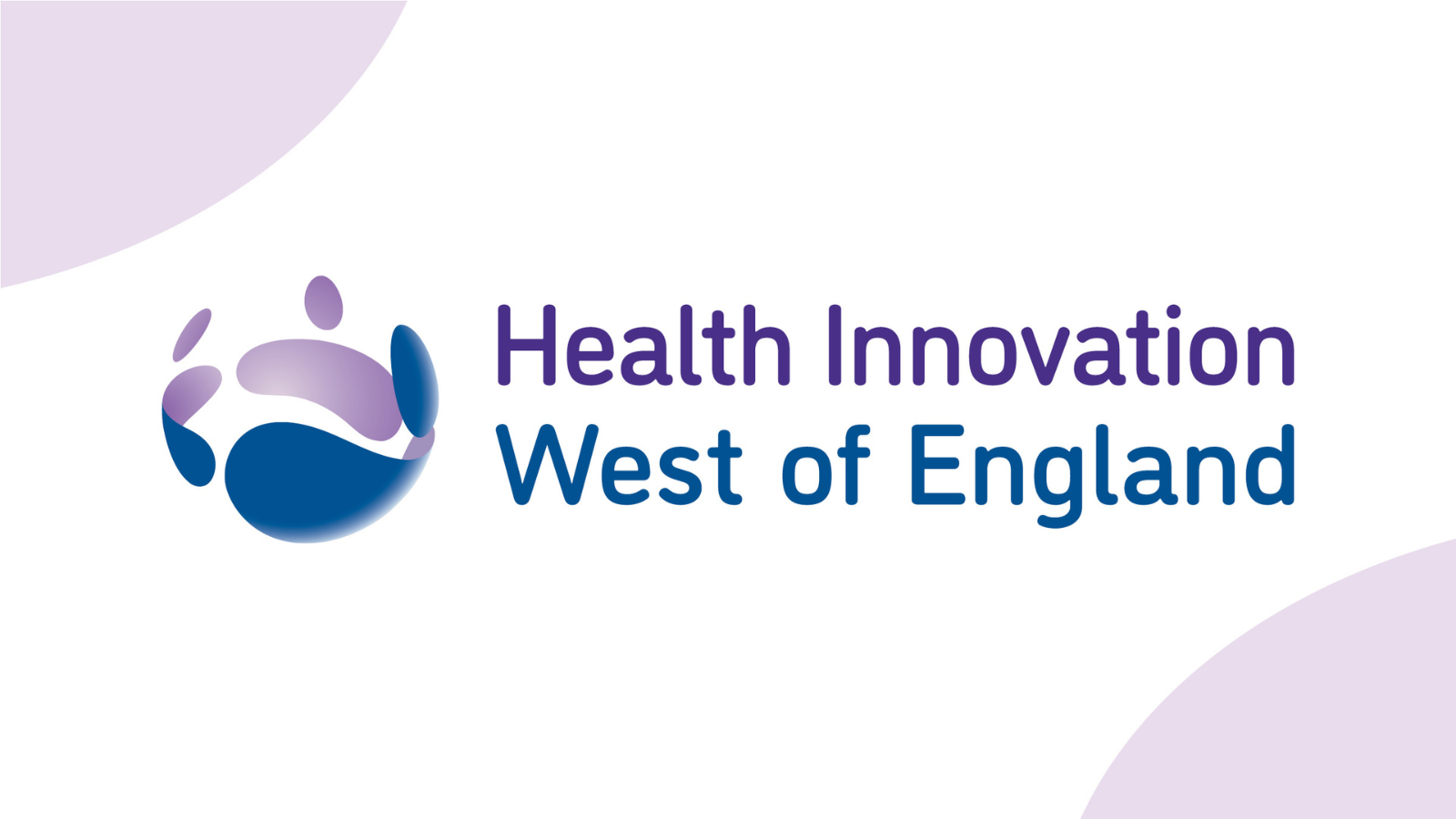 Logo of Health Innovation West of England with purple and blue abstract design and text.