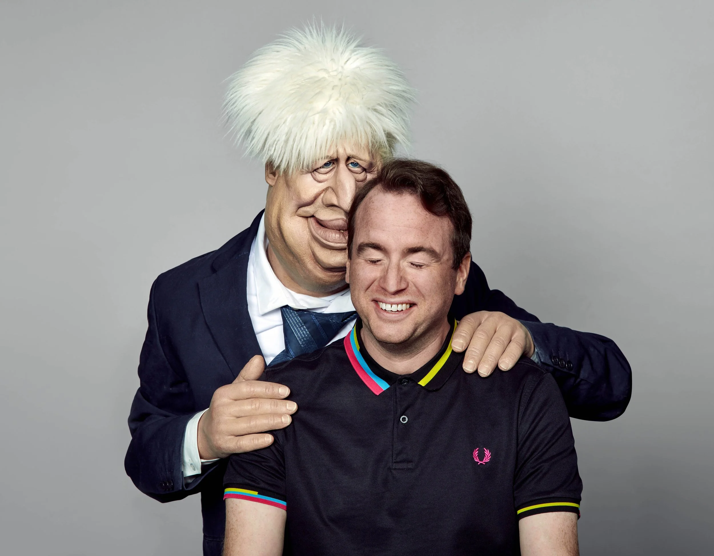 Matt Forde with his Boris Johnson (Spitting Image) puppet.