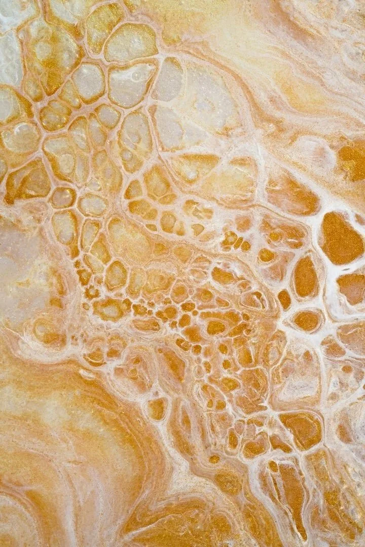 Close-up of a beige and white marbled surface with organic, cell-like patterns, symbolizing the subtle, embodied patterns explored in Hakomi somatic therapy—connecting inner textures to present-moment awareness.