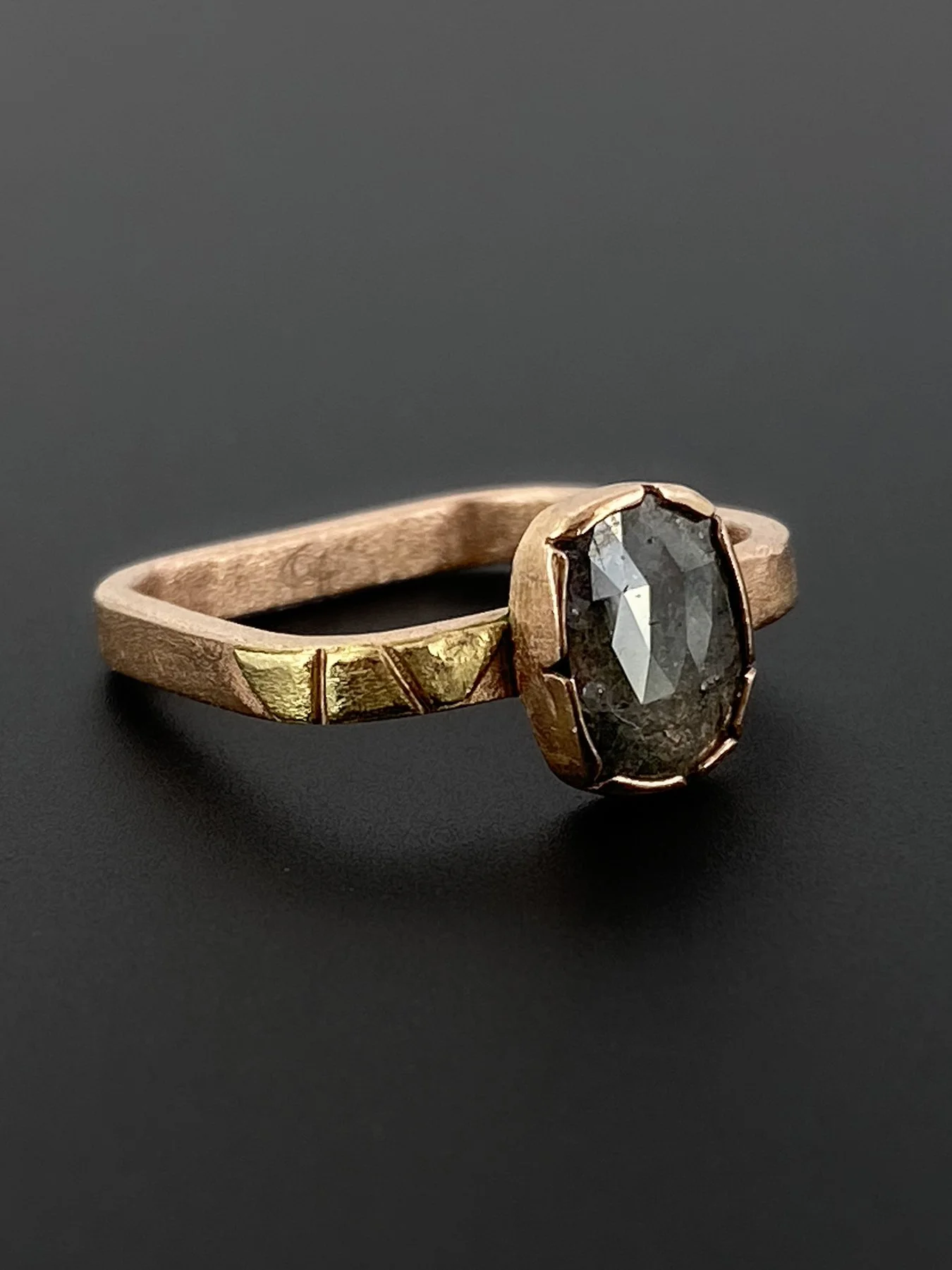 Black Oval Rose Cut Diamond on a Square Band Ring 3.jpg