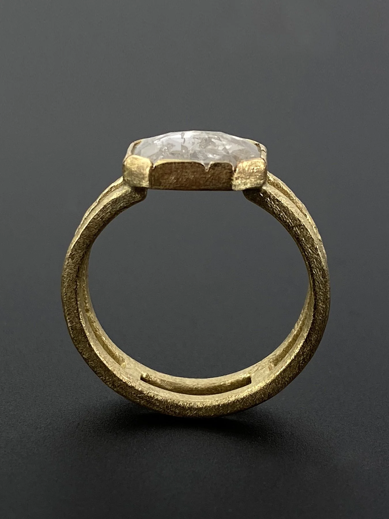 Fancy Cut Rectangle Diamond on a Double Band Textured Round Ring 3B.jpg