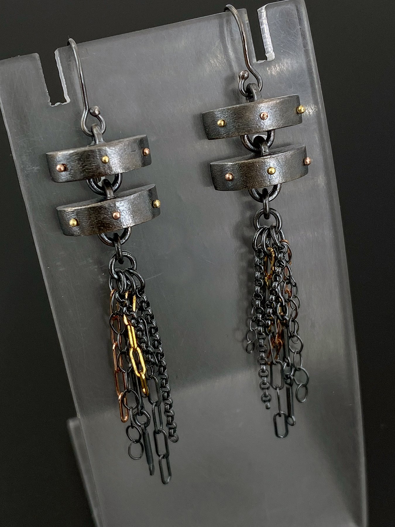 Double Unit Linked Earrings with Chain Fringe. 4.jpg