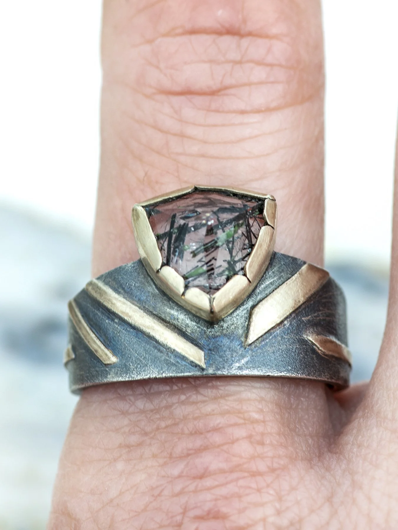 Triangle Tourm Quartz on a Tapered Round Ring on 1.jpg