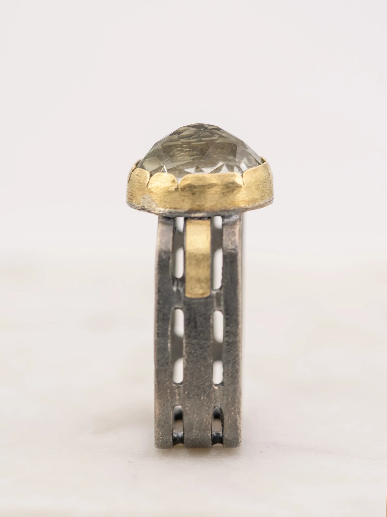 Oval Green Amethyst and 2 Diamonds on a Triple Square Band 3.jpg