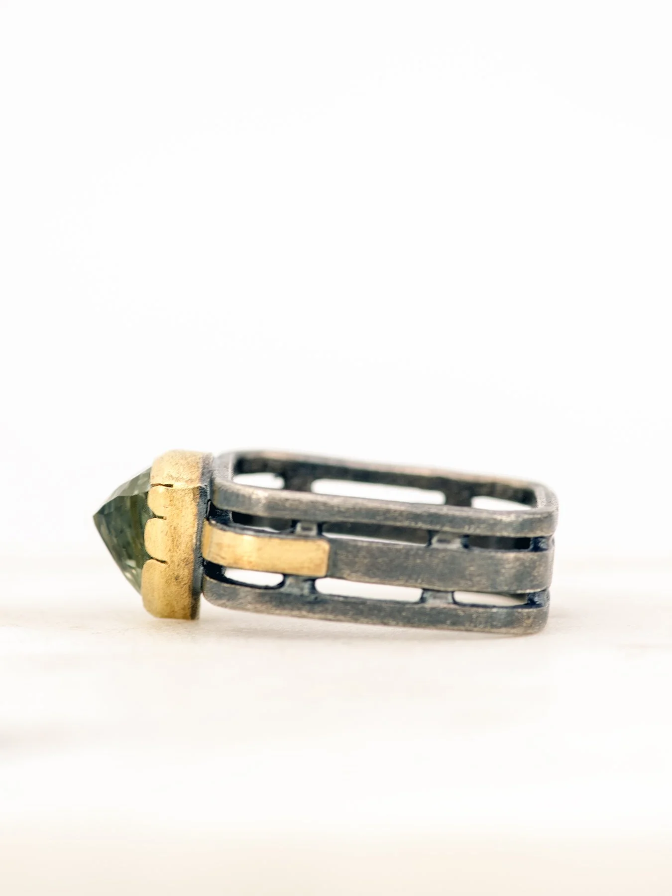 Triangle Green Amethyst on a Triple Square Band 3.jpg