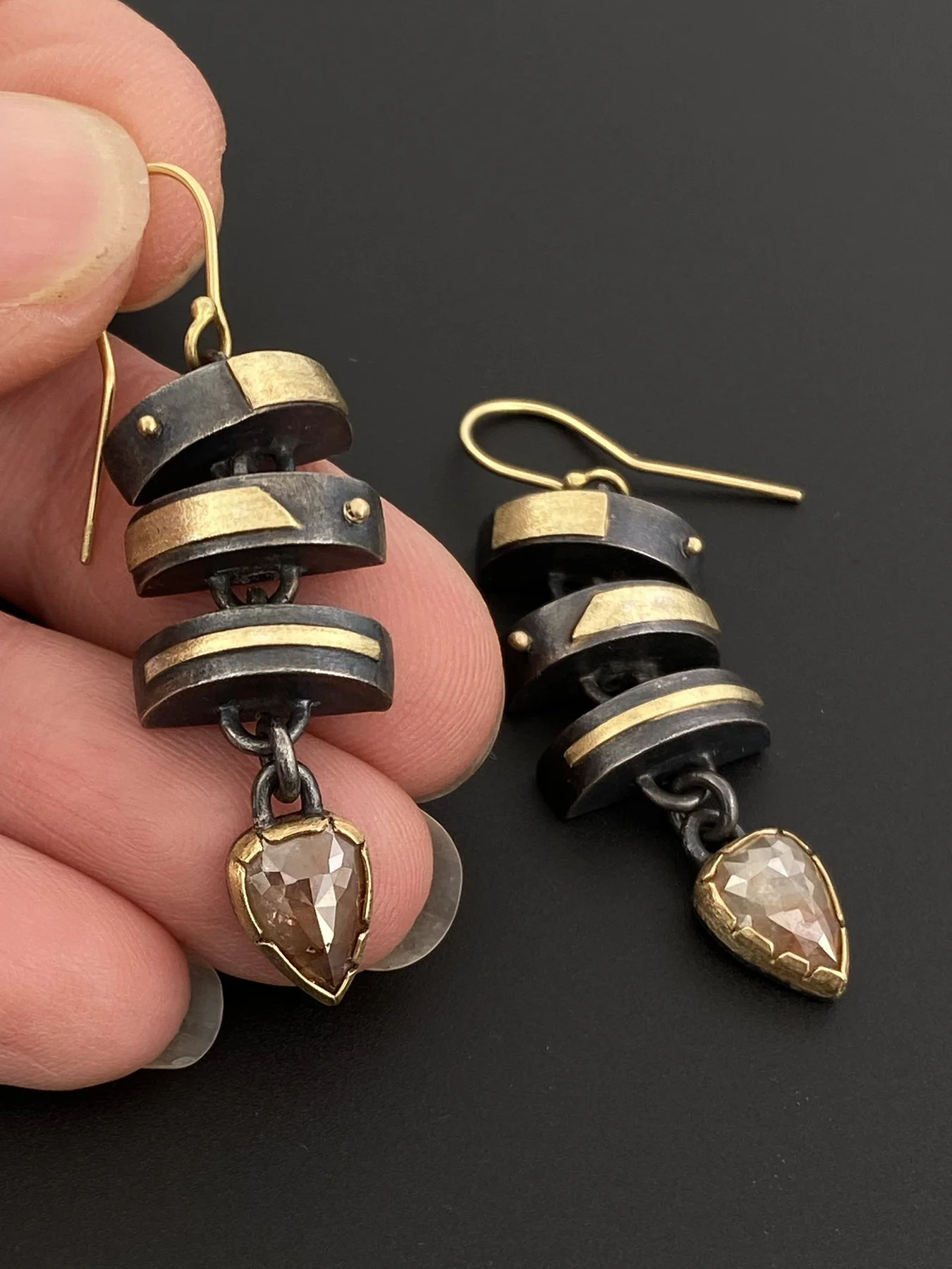 Triple Unit Earrings with Orange Diamonds 4.jpg