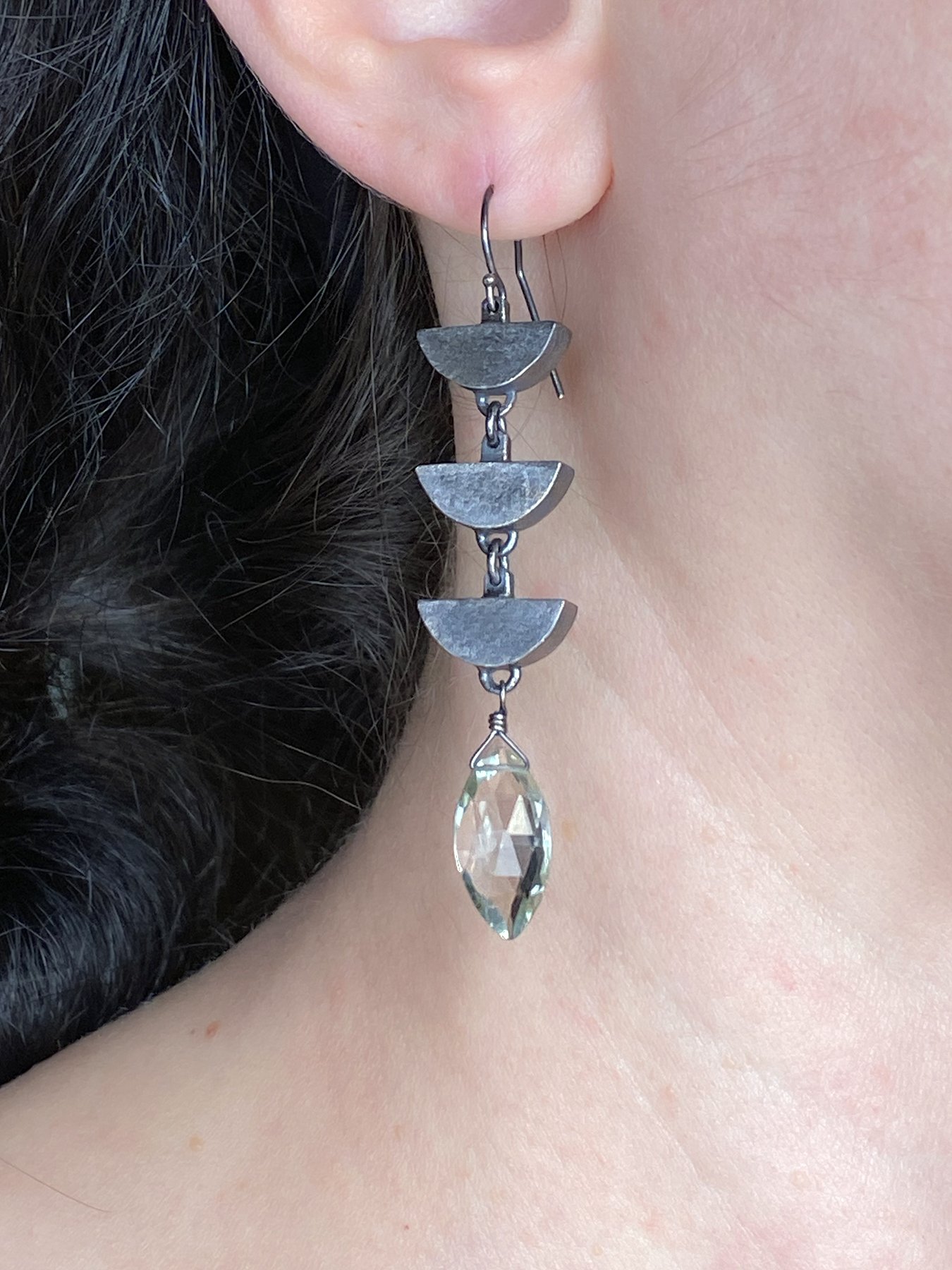 Triple Arrow Earrings with Green Amethyst Marquee Briolettes on.jpg