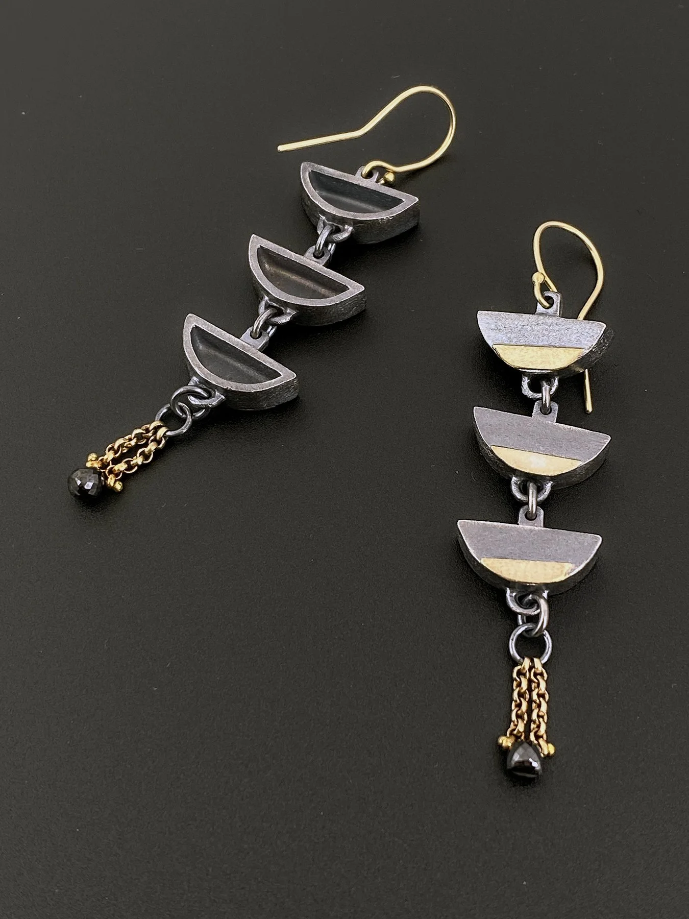 Triple Arrow Earrings with Black Diamond Briolettes 2.jpg