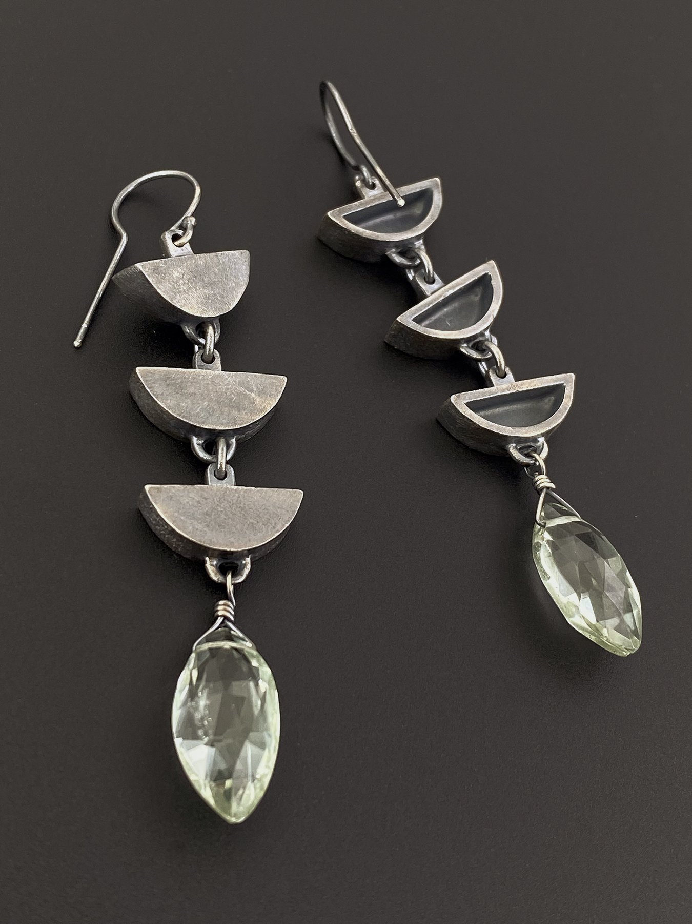 Triple Arrow Earrings with Green Amethyst Marquee Briolettes 2.jpg