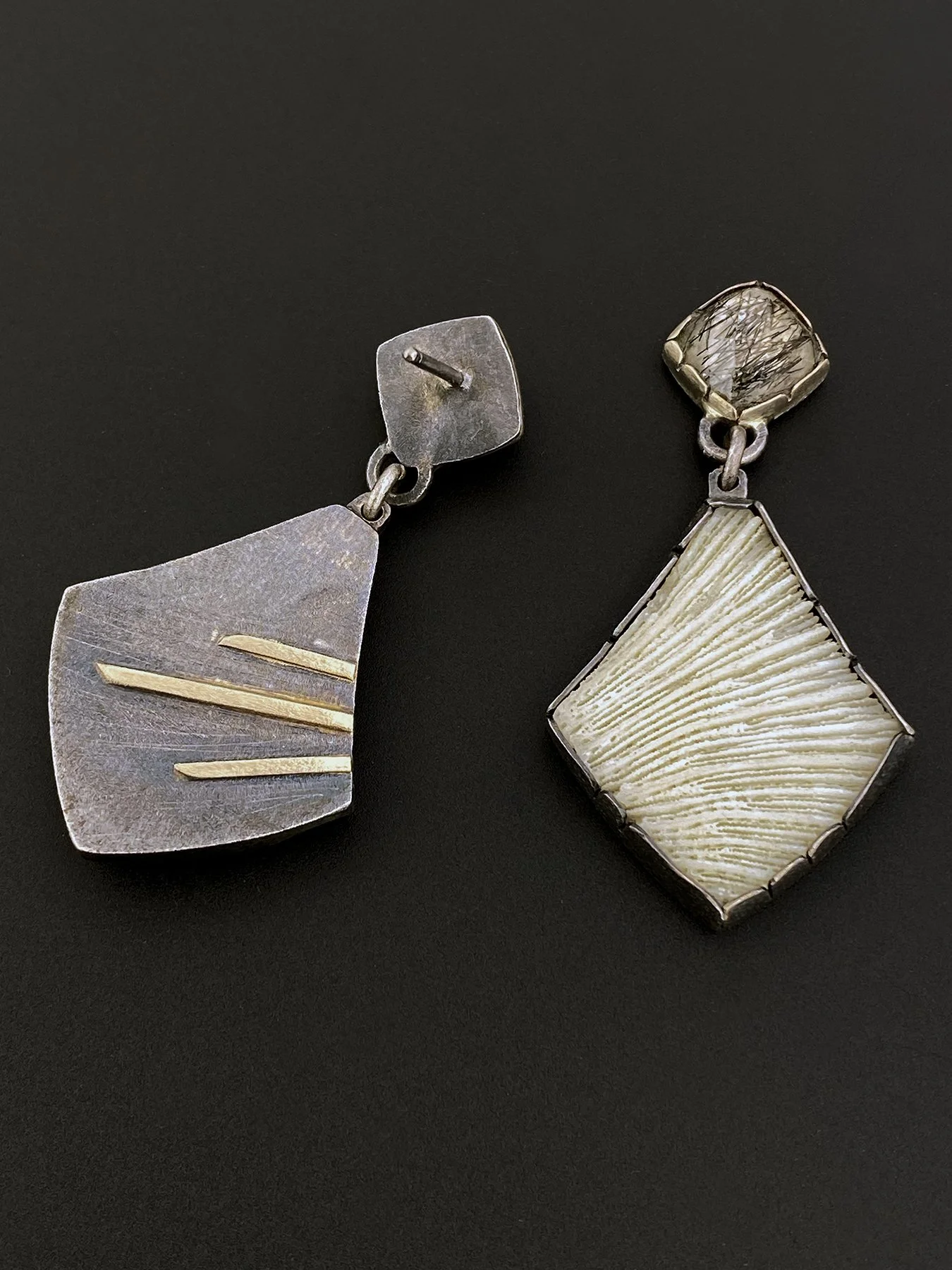 Tourmalinated Quartz Post Earrings with Coral 2.jpg