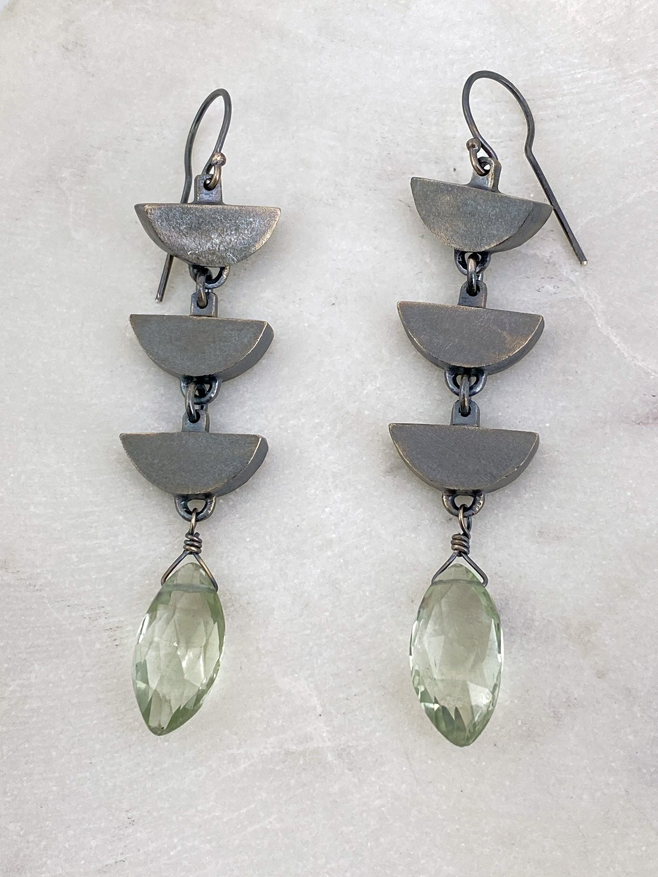 Triple Arrow Earrings with Green Amethyst Marquee Briolettes 4.jpg