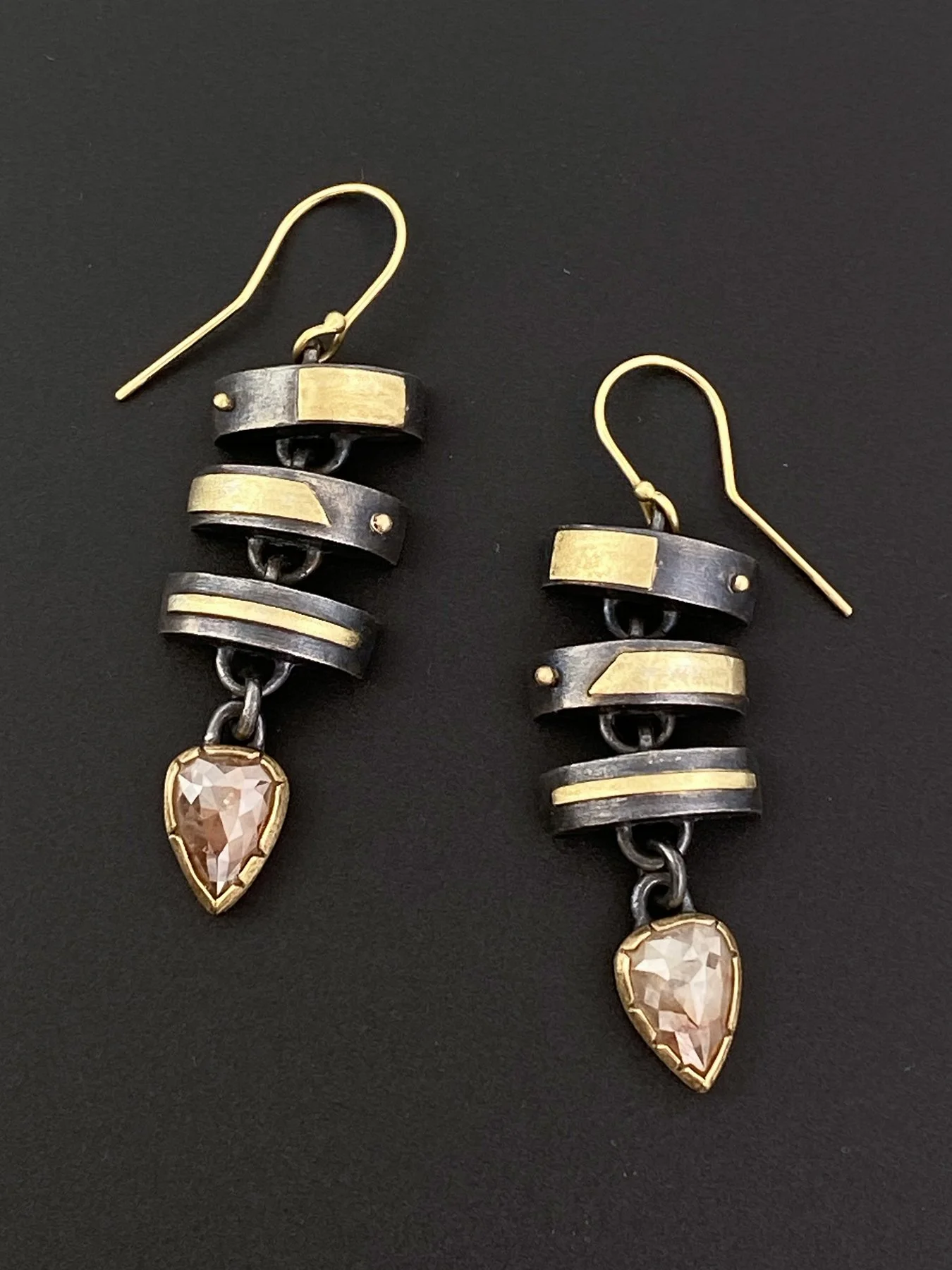 Triple Unit Earrings with Orange Diamonds
