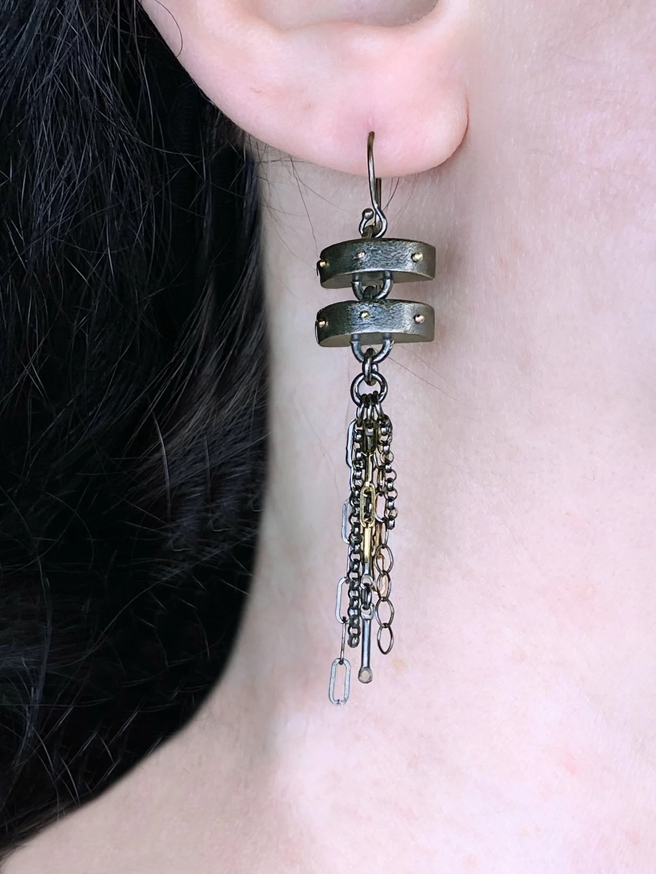 Double Unit Linked Earrings with Chain Fringe on.jpg