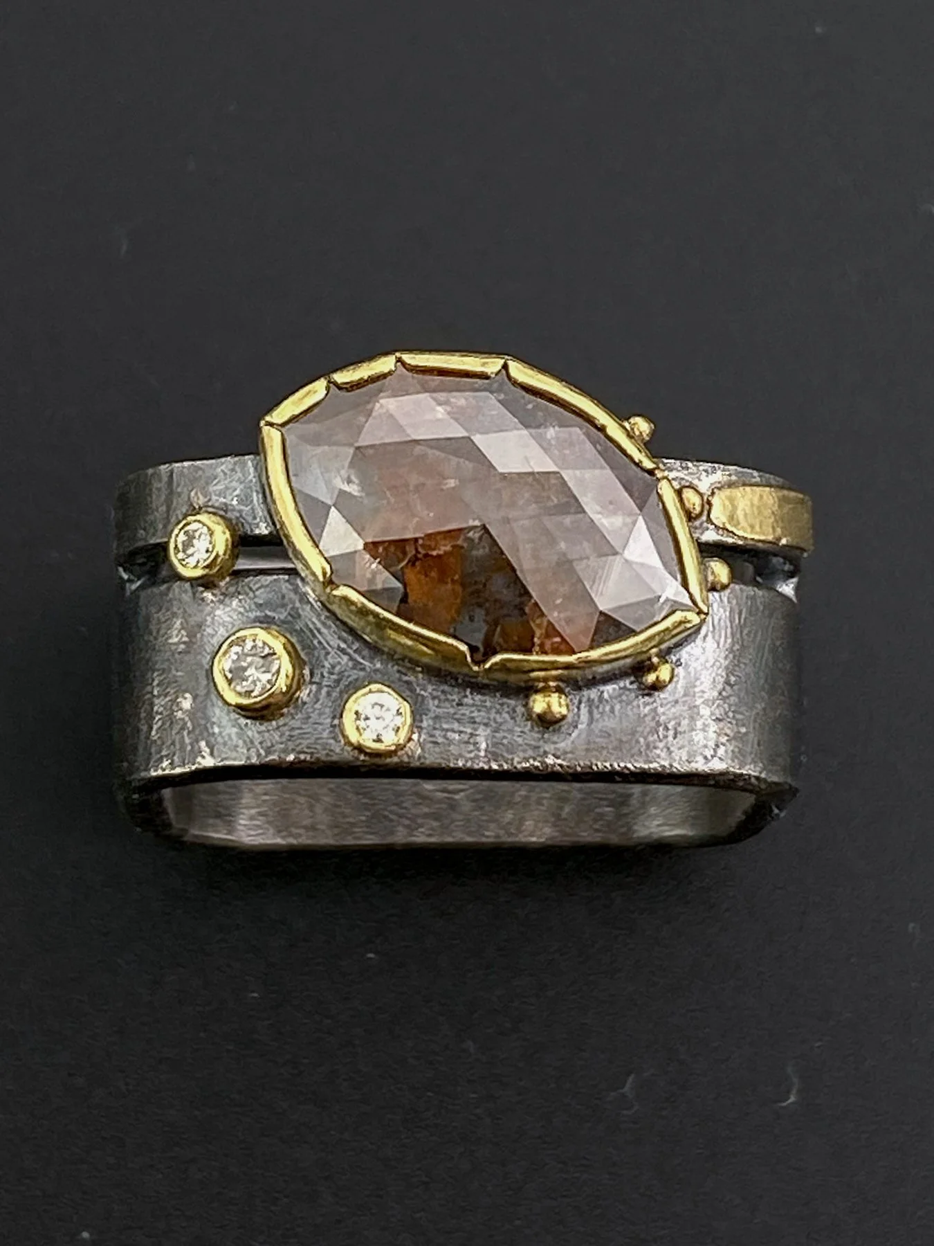 Marquise Orange Diamond and Three Round Diamonds on a Square Band 6.jpg