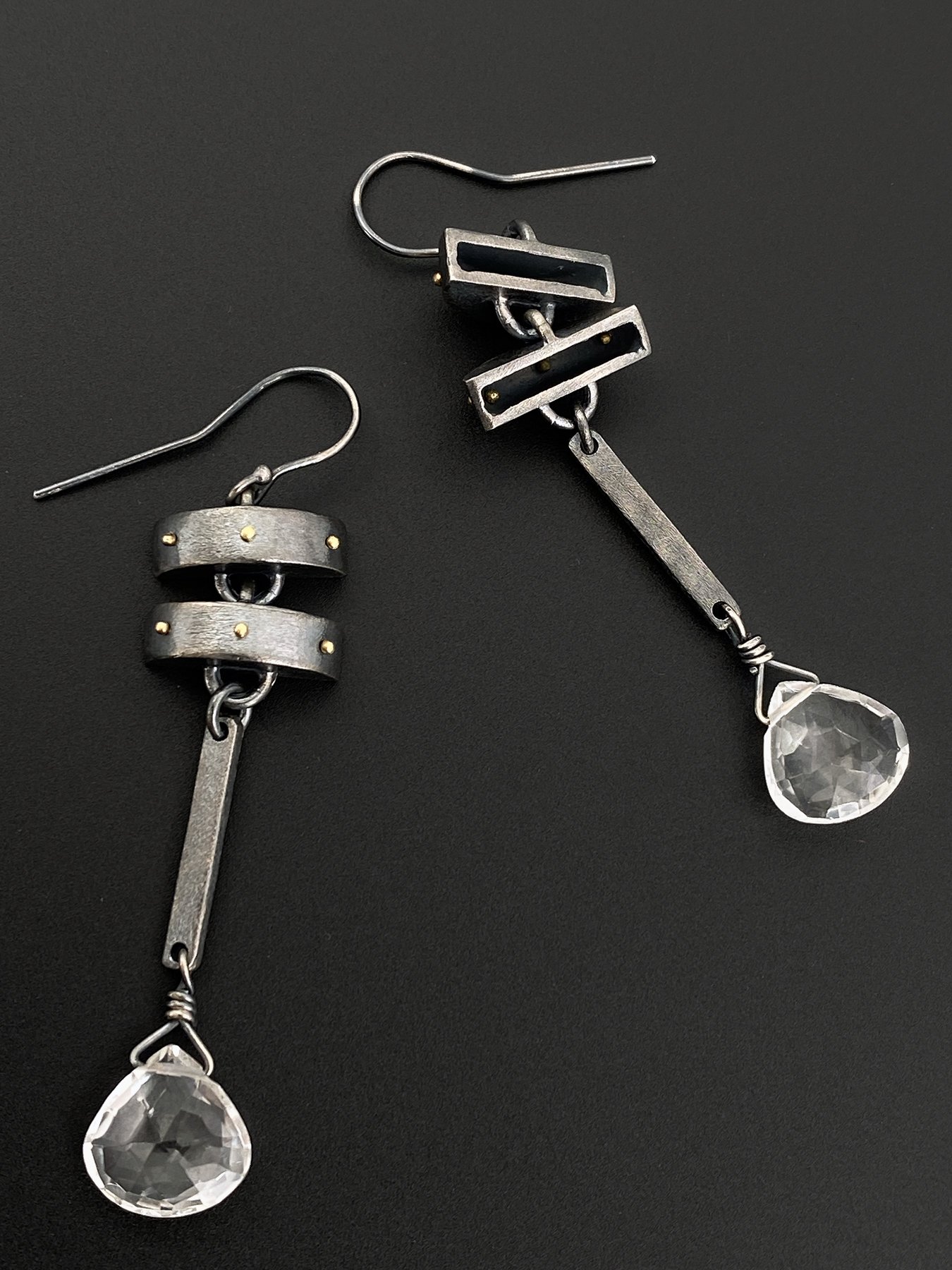 Double Unit Linked Earrings with White Topaz Briolettes 2.jpg