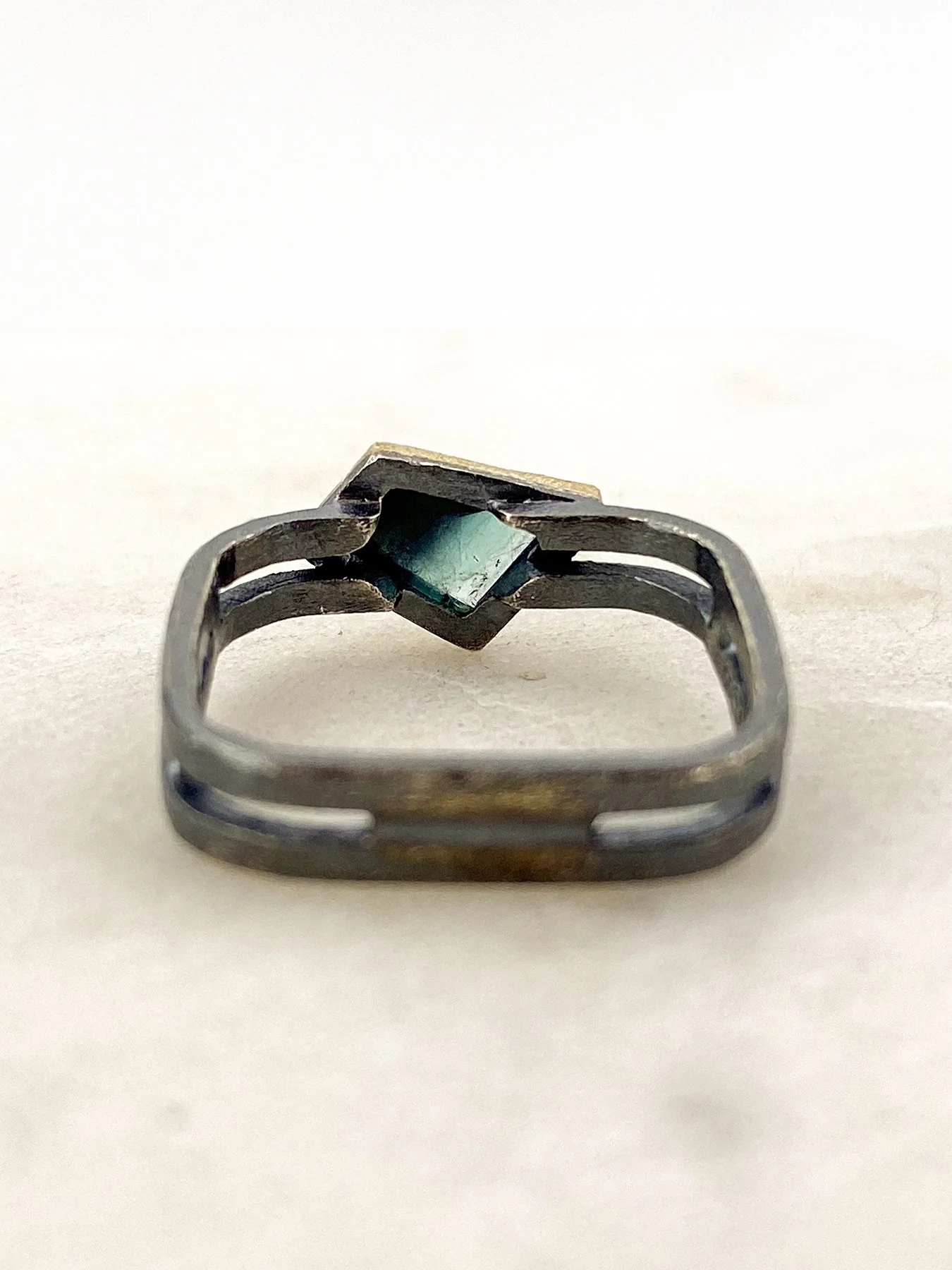 Bi-Colour Tourmaline on a Double Band Square Ring 3.jpg
