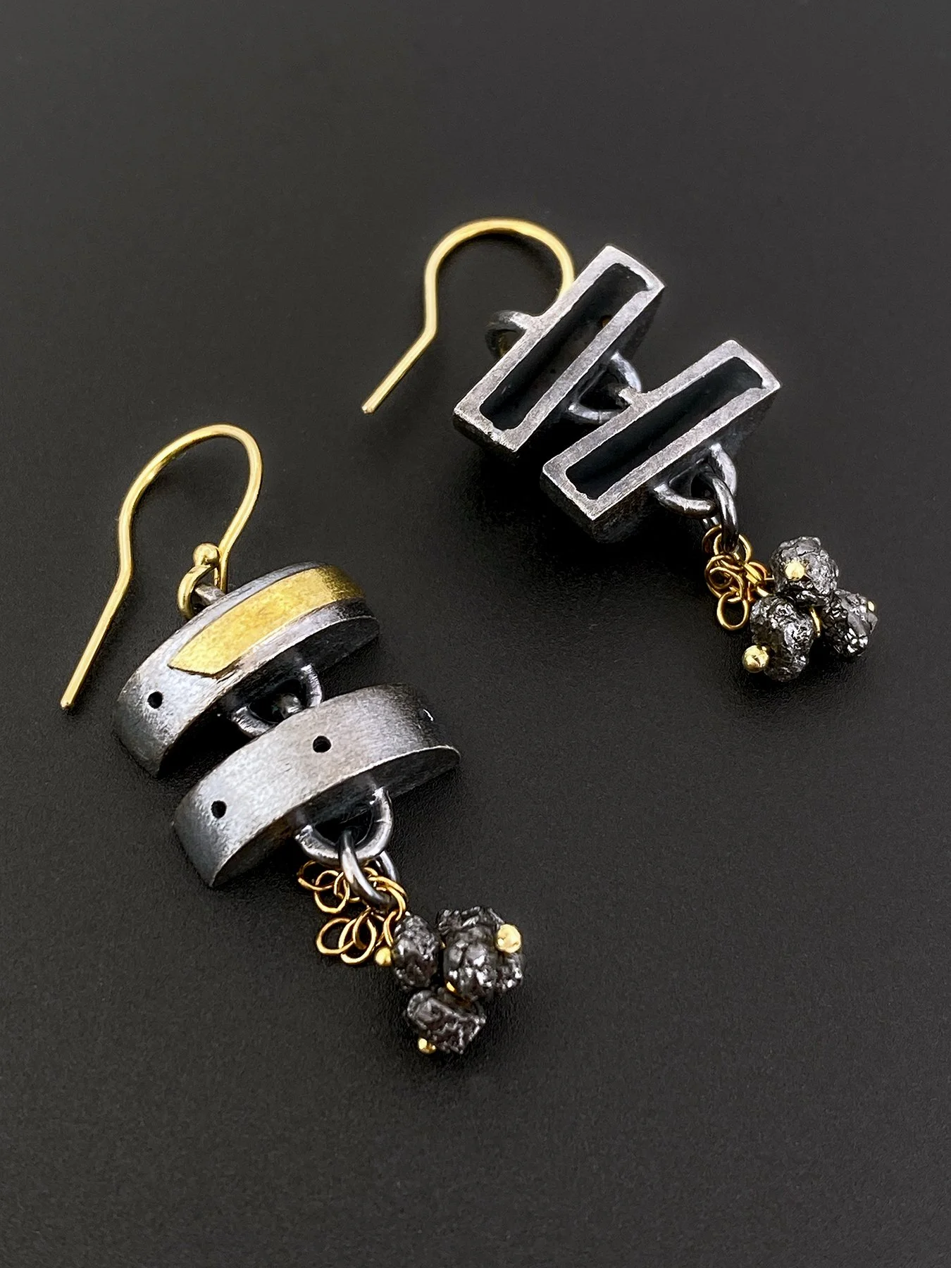 Double Unit Linked Earrings with Rough Diamond Beads 2.jpg
