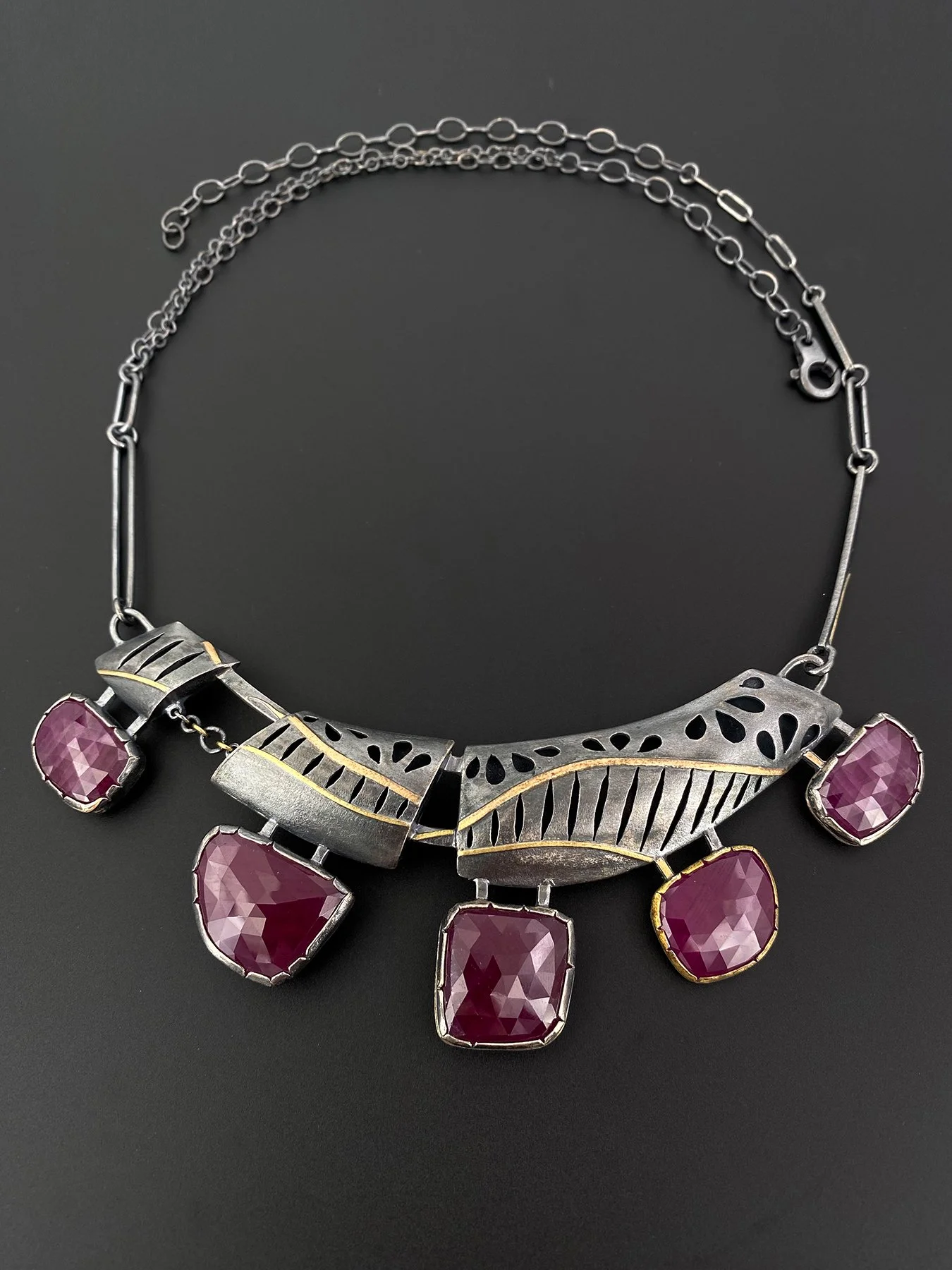 Tri-Pierced Gold Wave Ruby Necklace 2.jpg