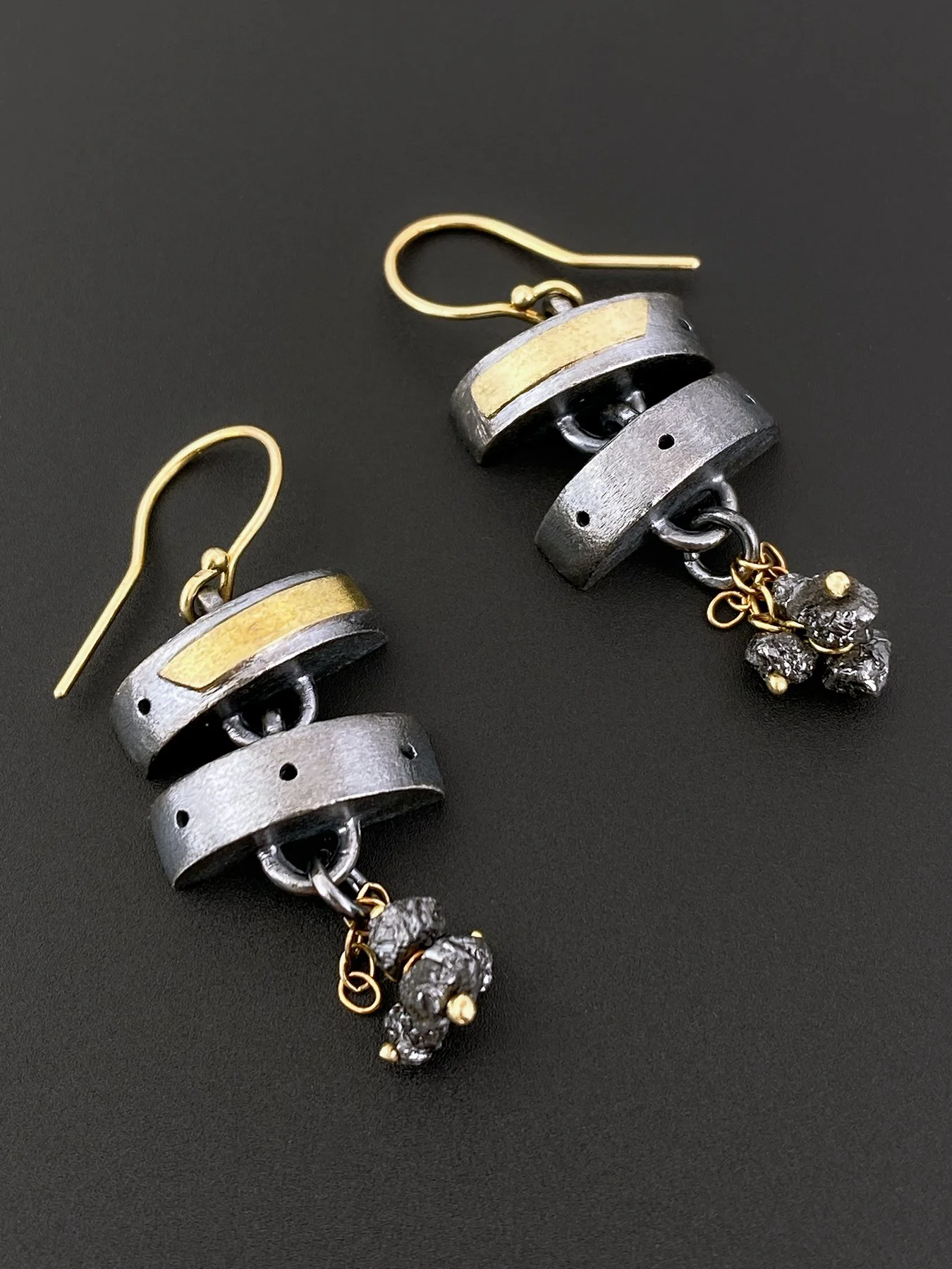 Double Unit Linked Earrings with Rough Diamond Beads 1.jpg