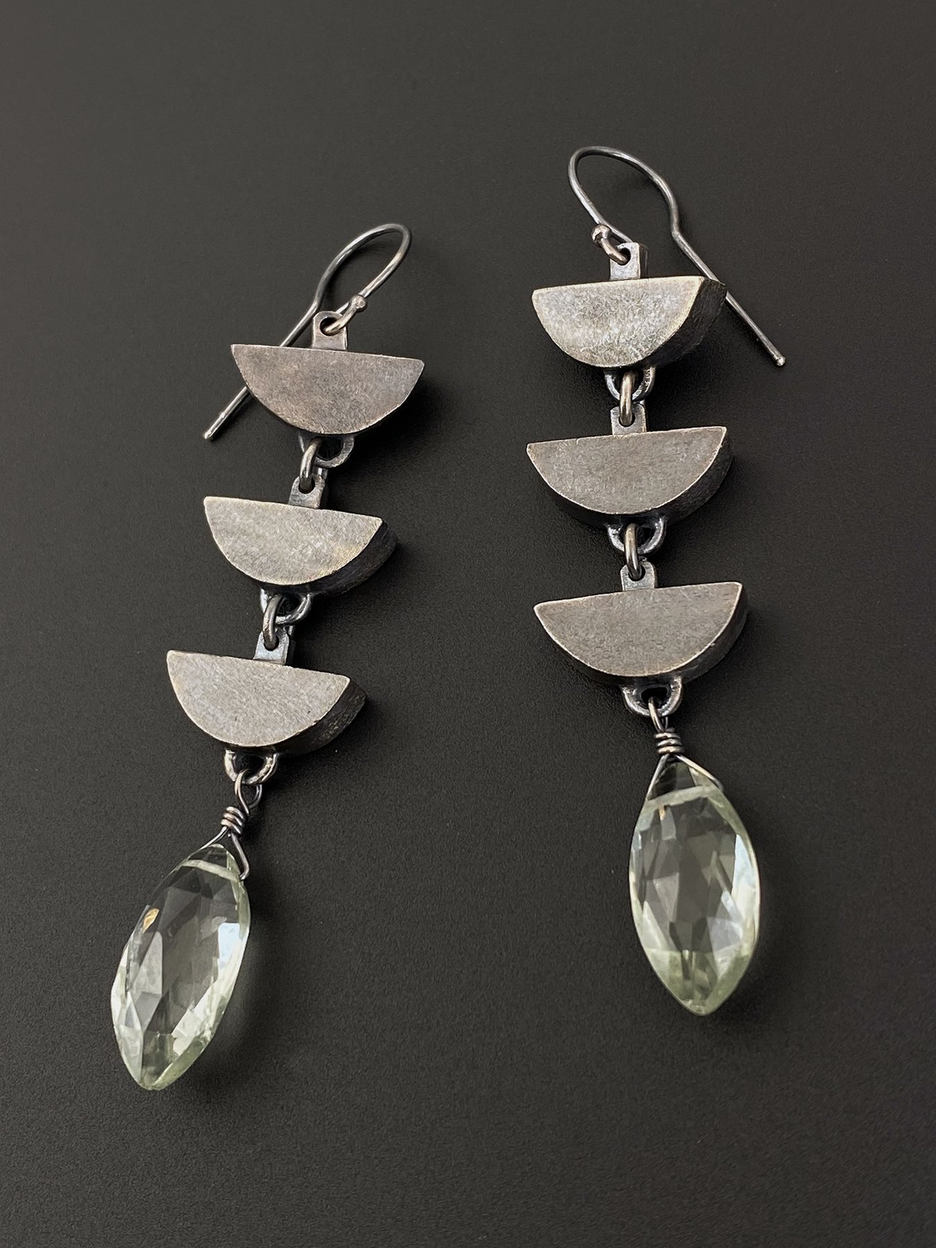Triple Arrow Earrings with Green Amethyst Marquee Briolettes 1.jpg
