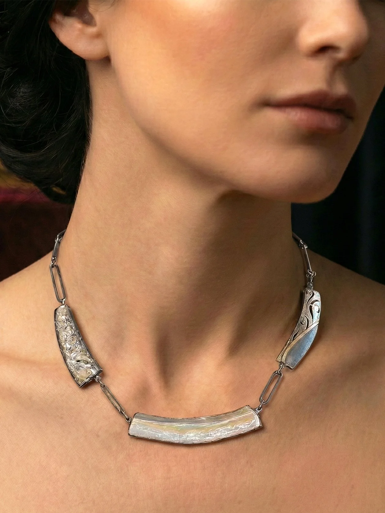 Double Abalone and Pierced Necklace with Diamond Accent on2.jpg