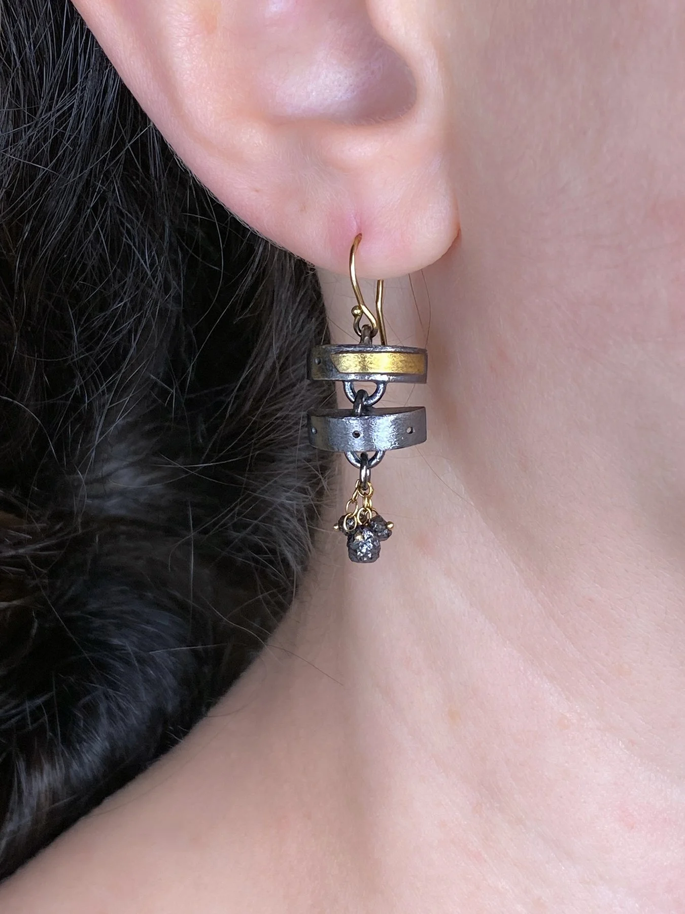 Double Unit Linked Earrings with Rough Diamond Beads on.jpg