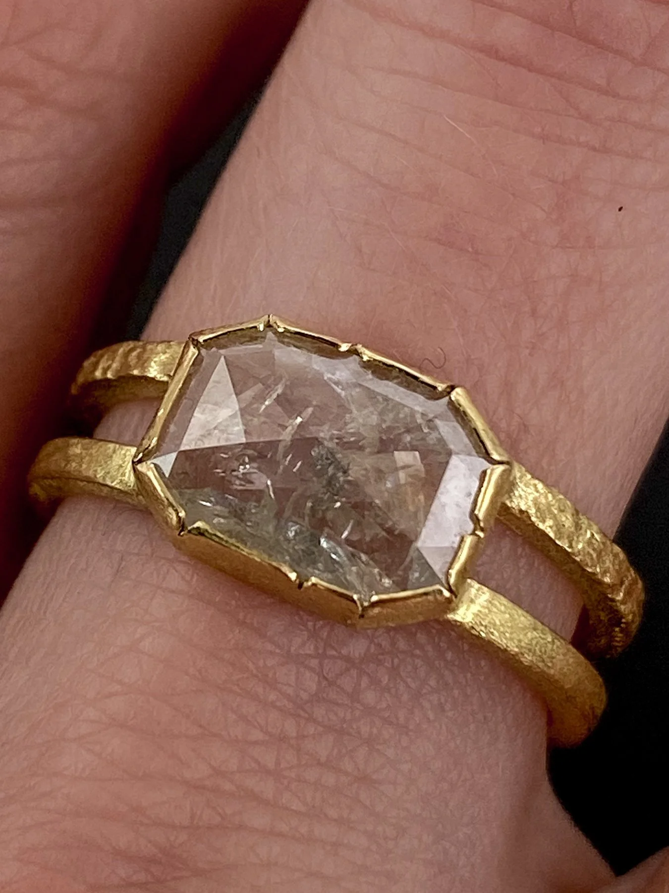 Fancy Cut Rectangle Diamond on a Double Band Textured Round Ring on3.jpg