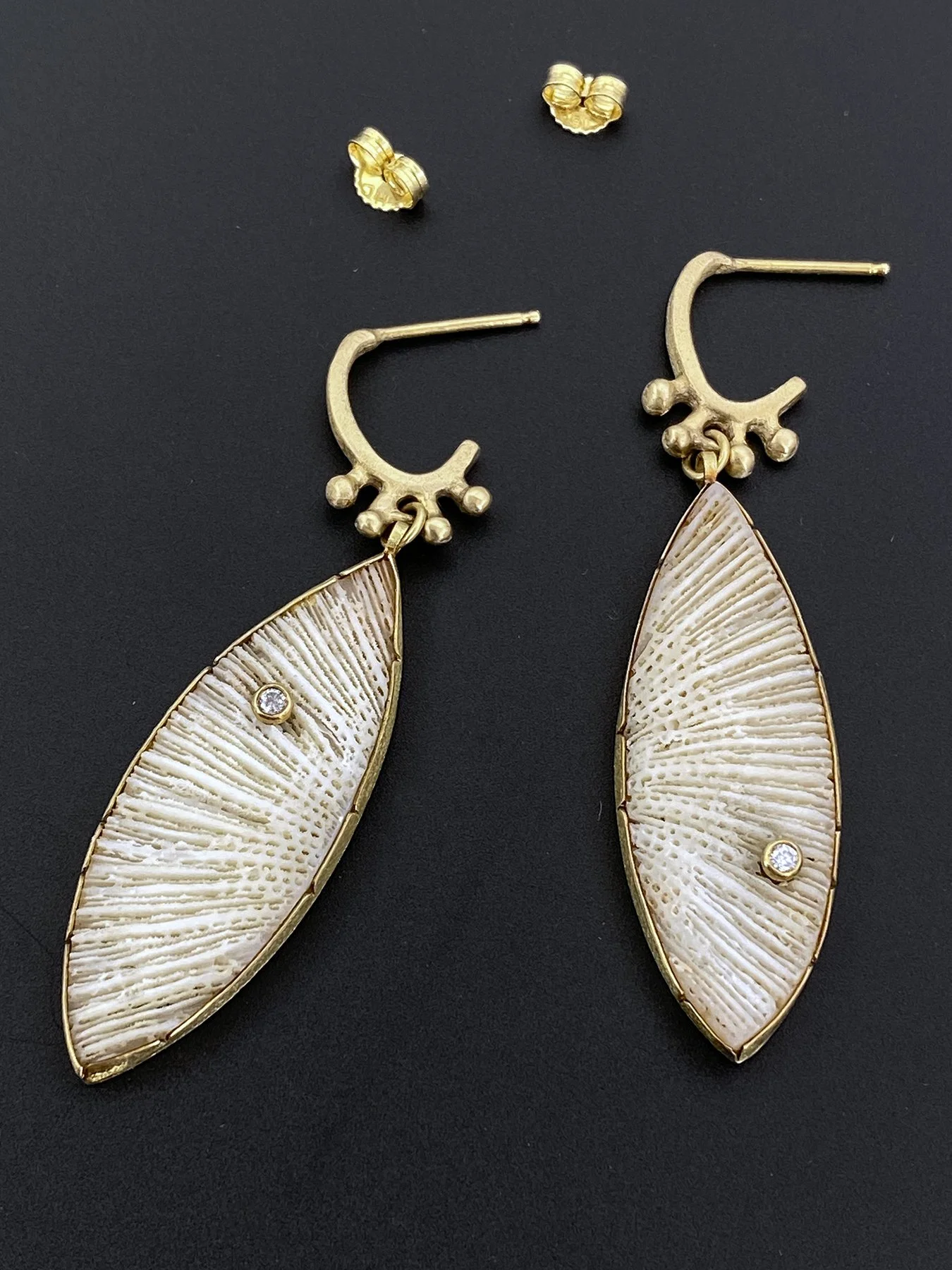 Vintage Coral Ellipse with Diamond on Nub Post Earring 1B.jpg